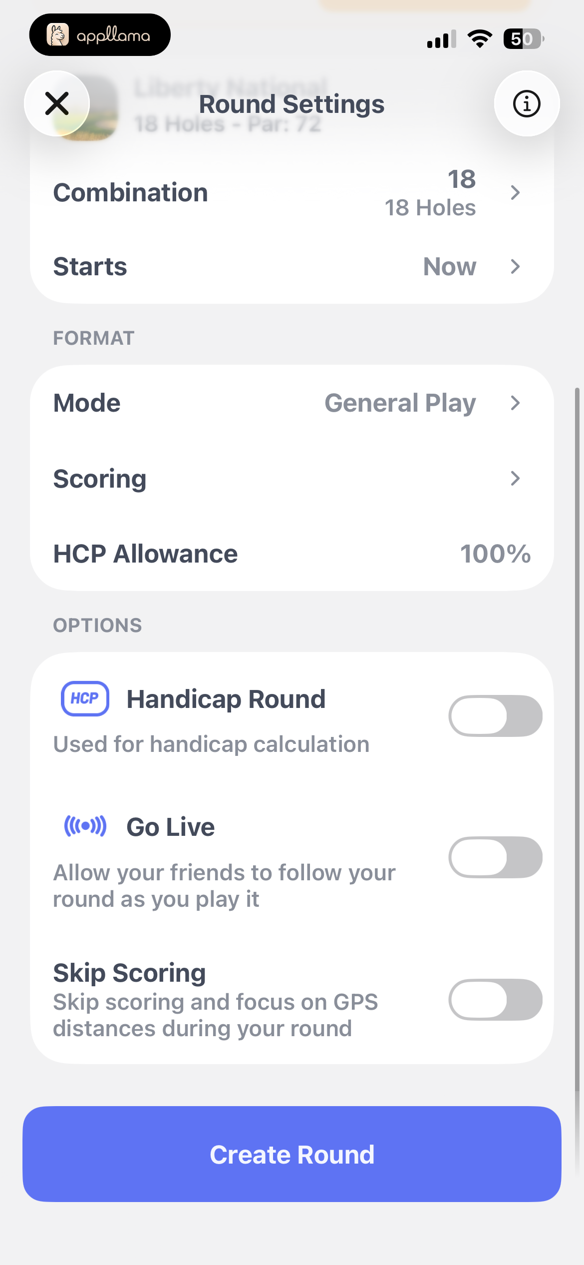 Live Round Settings
