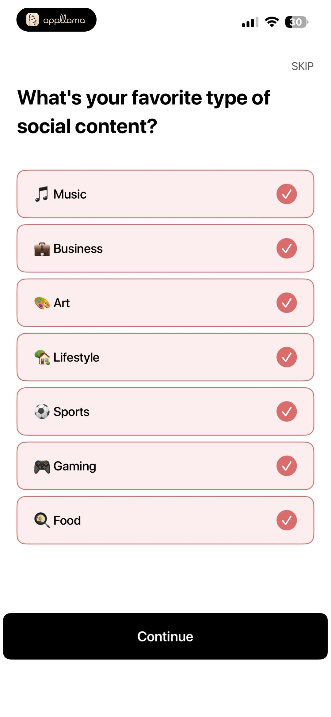 Content Interest Selection