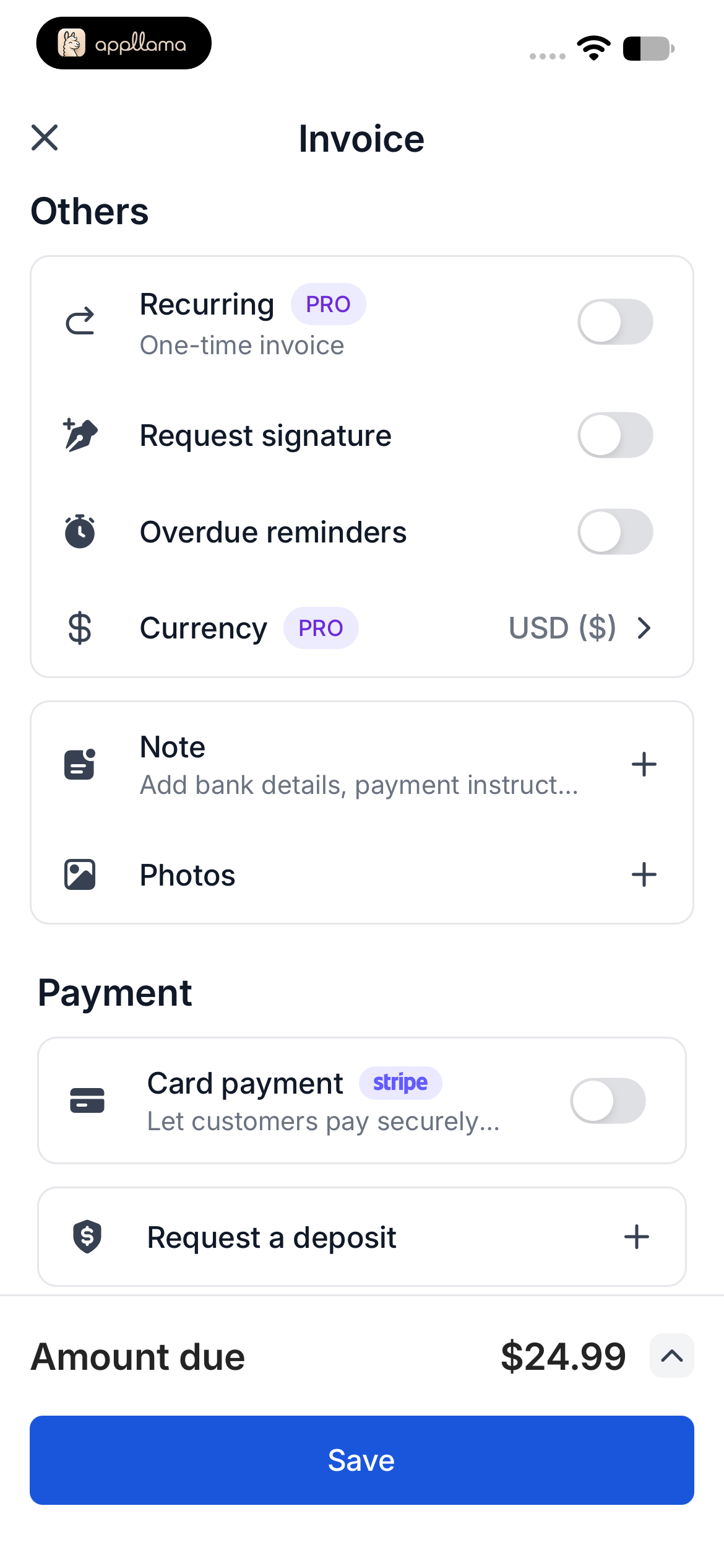 Invoice Options