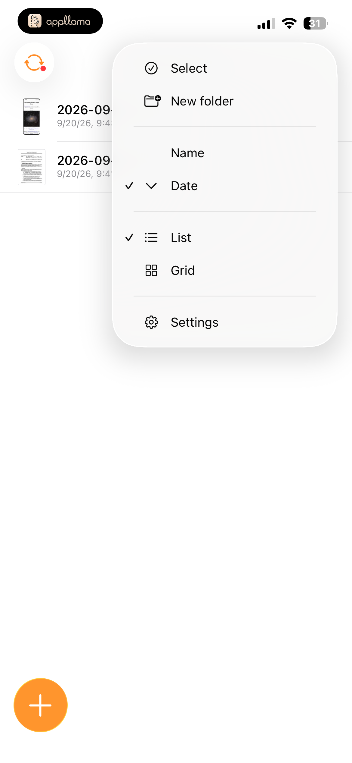 Documents View Menu