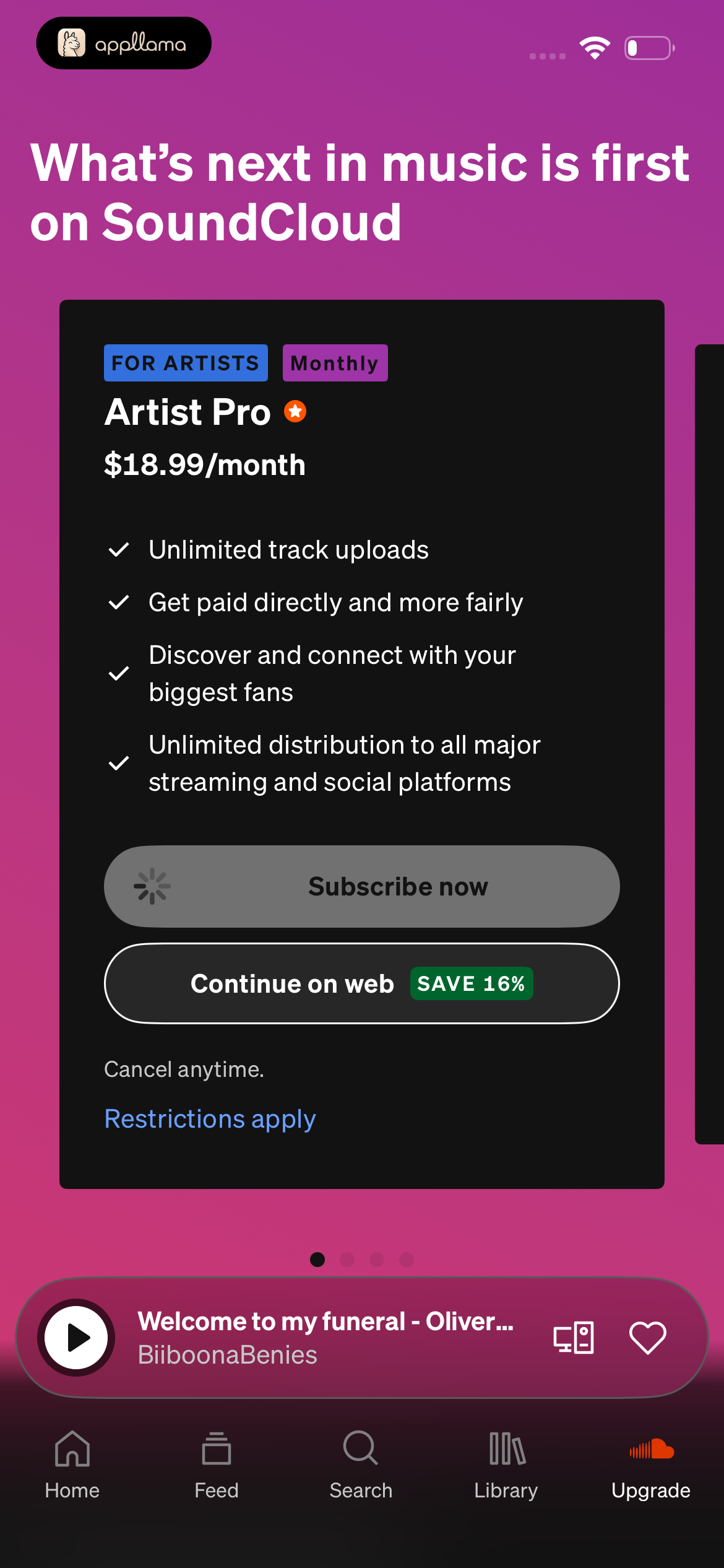 Artist Pro Monthly Offer