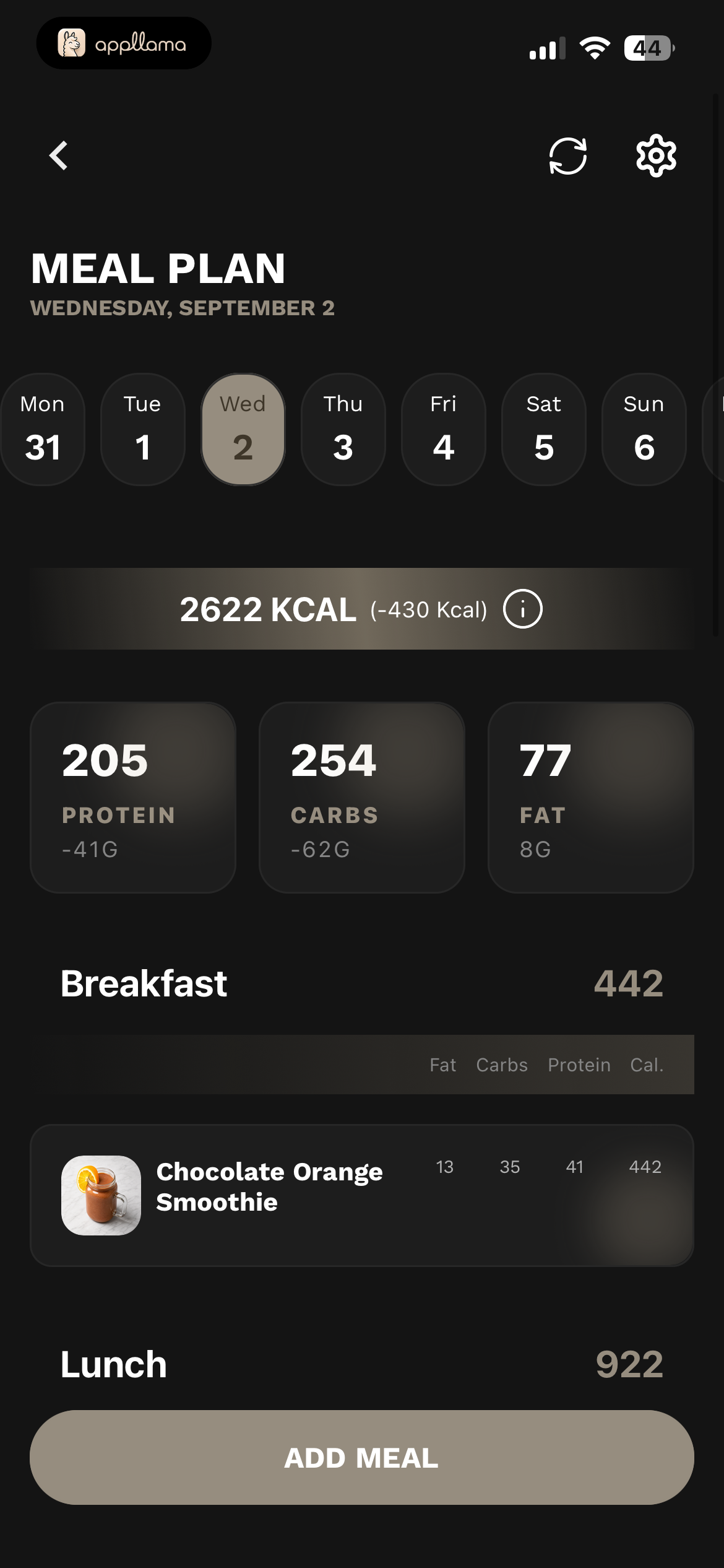 Meal Plan Daily View