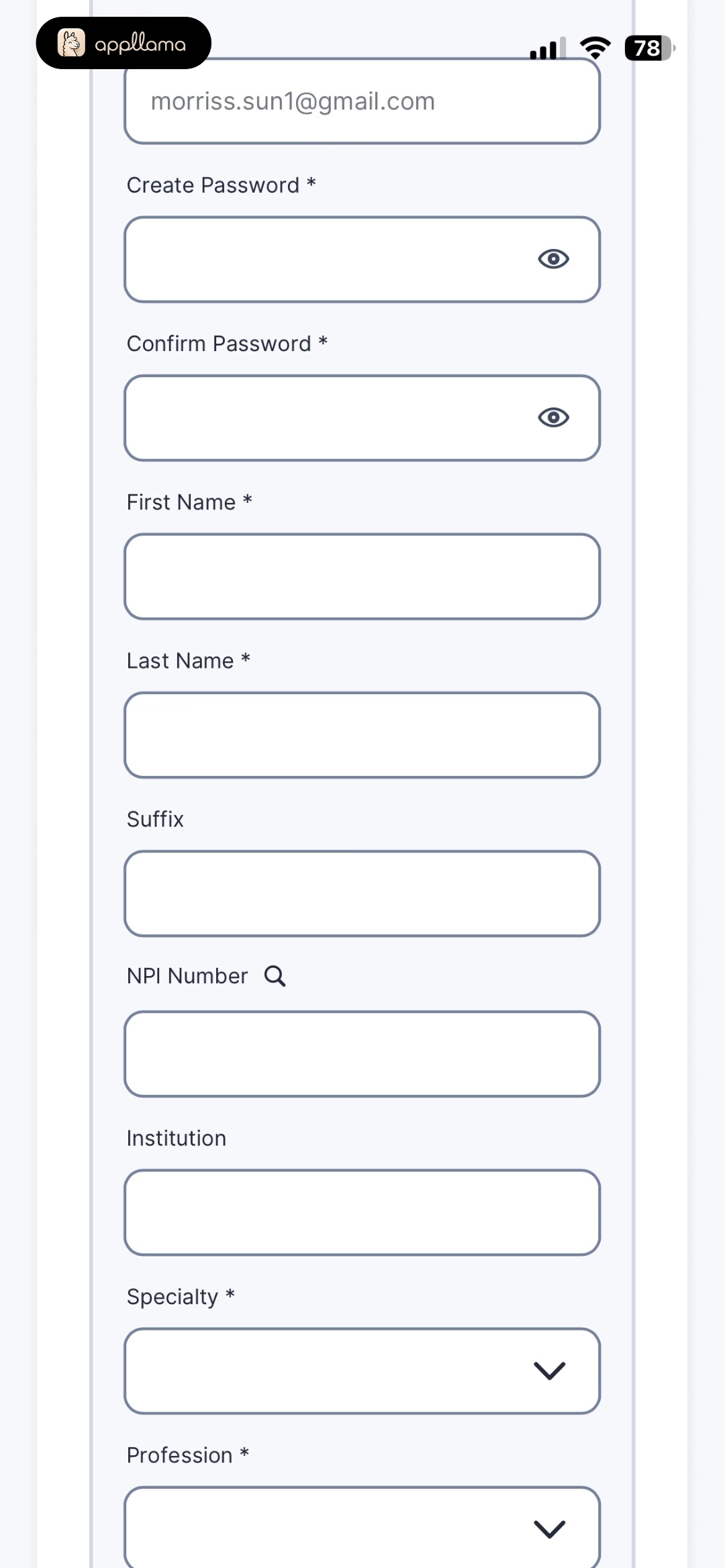 Account Setup Form Scrolled