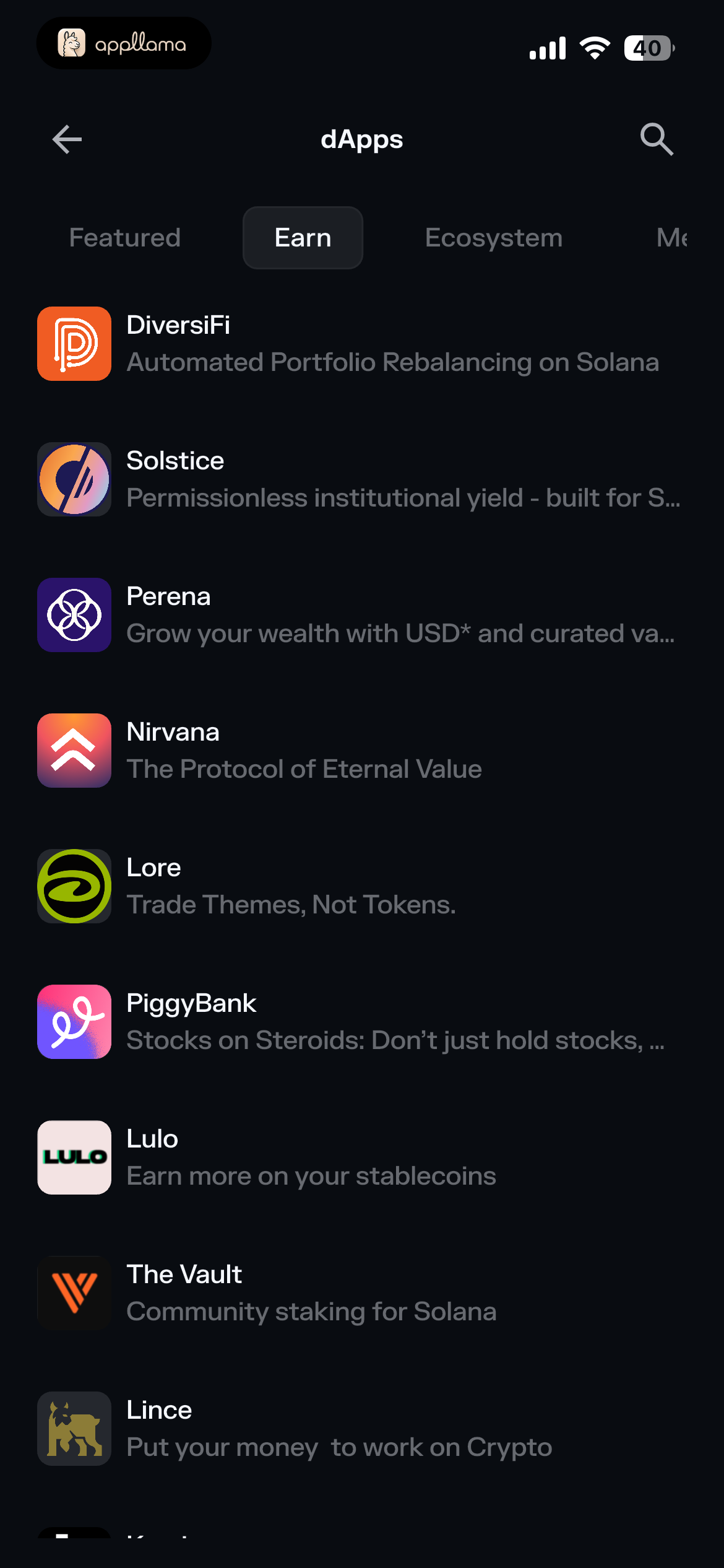 dApps Earn Category