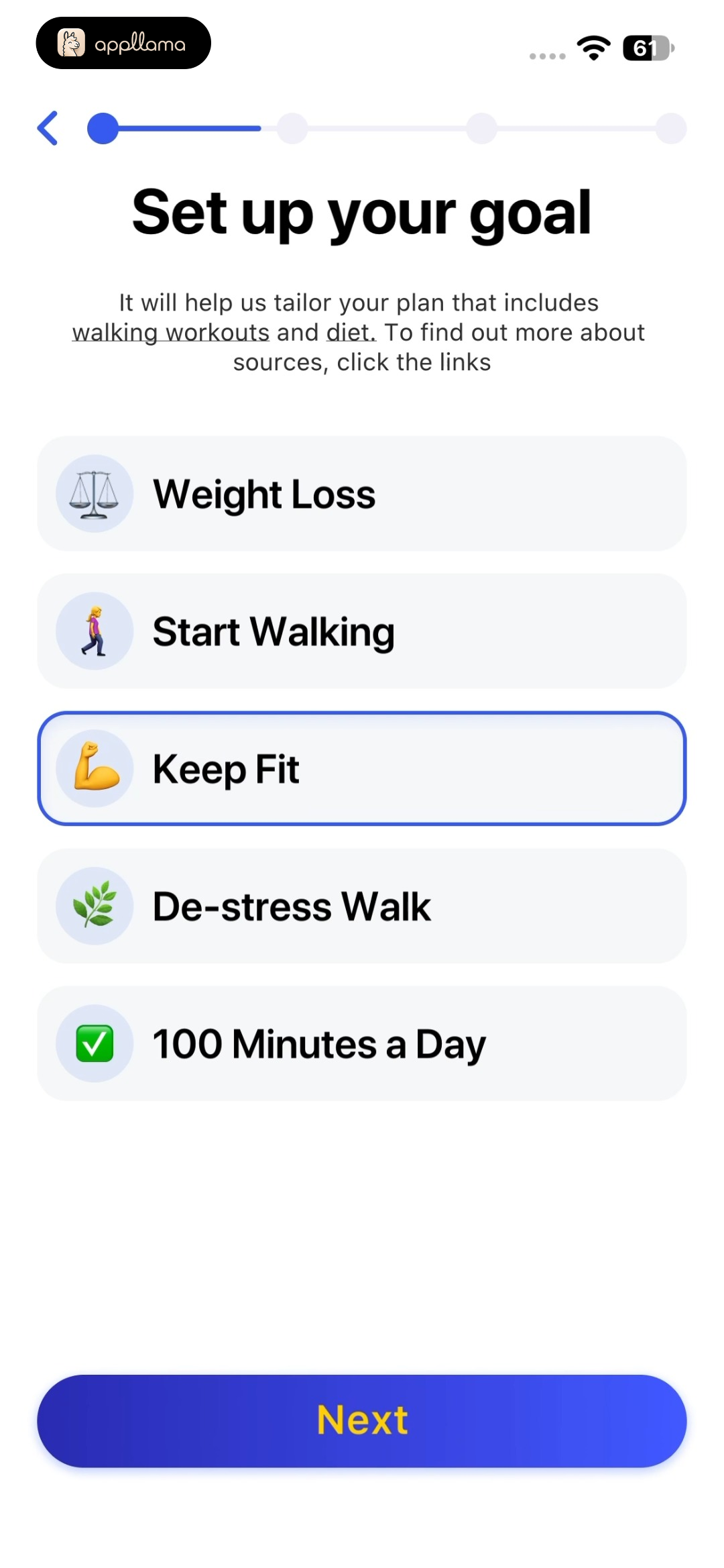 Fitness Goal Selection