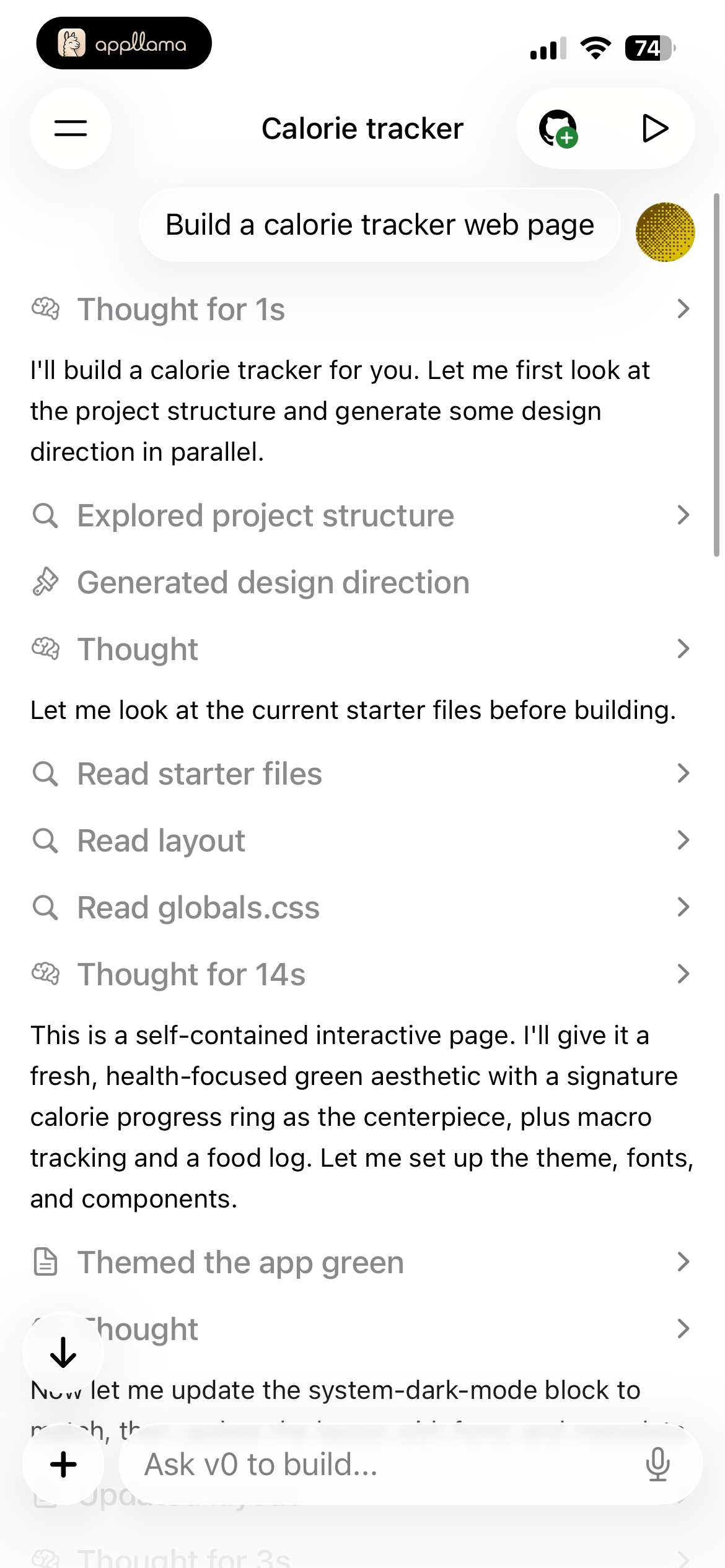 Calorie Tracker Build Chat