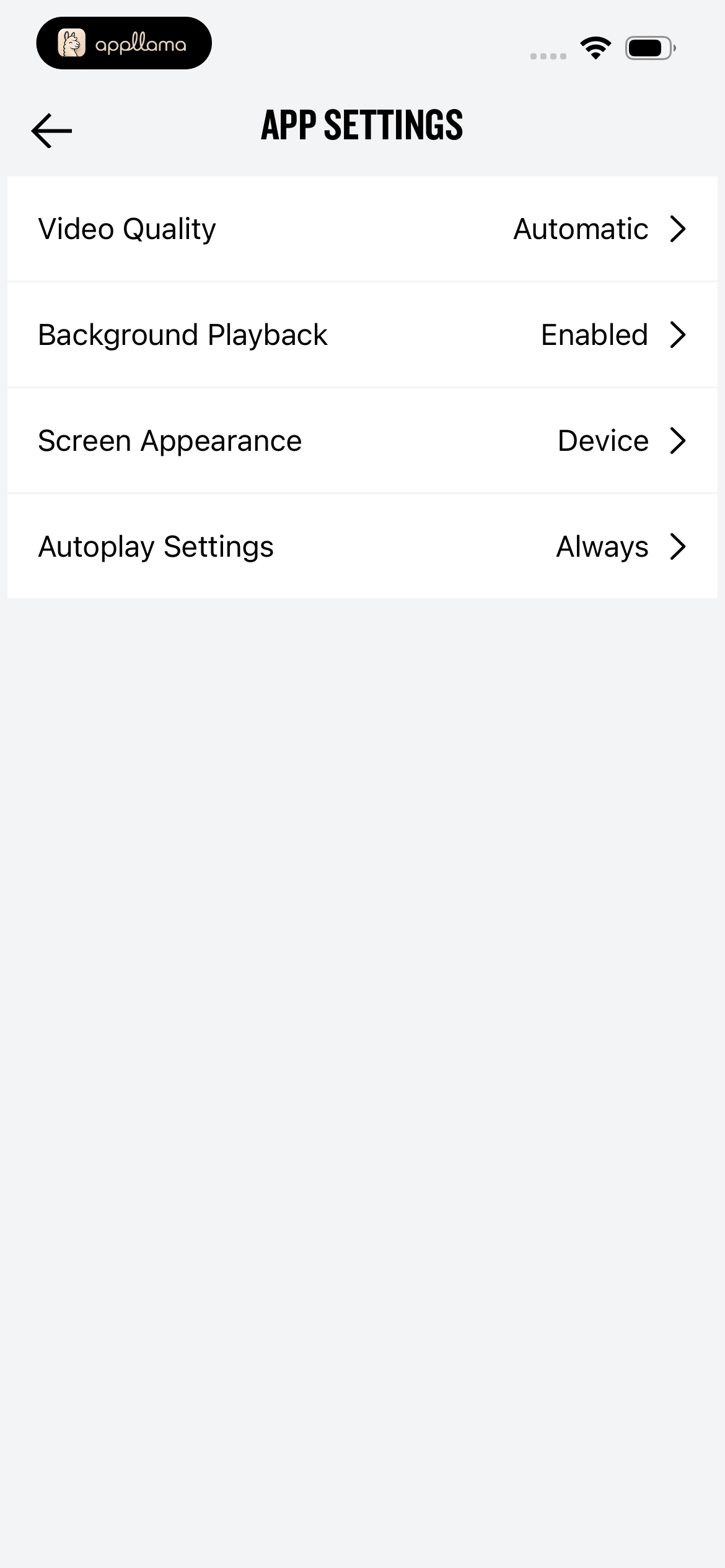 App Settings