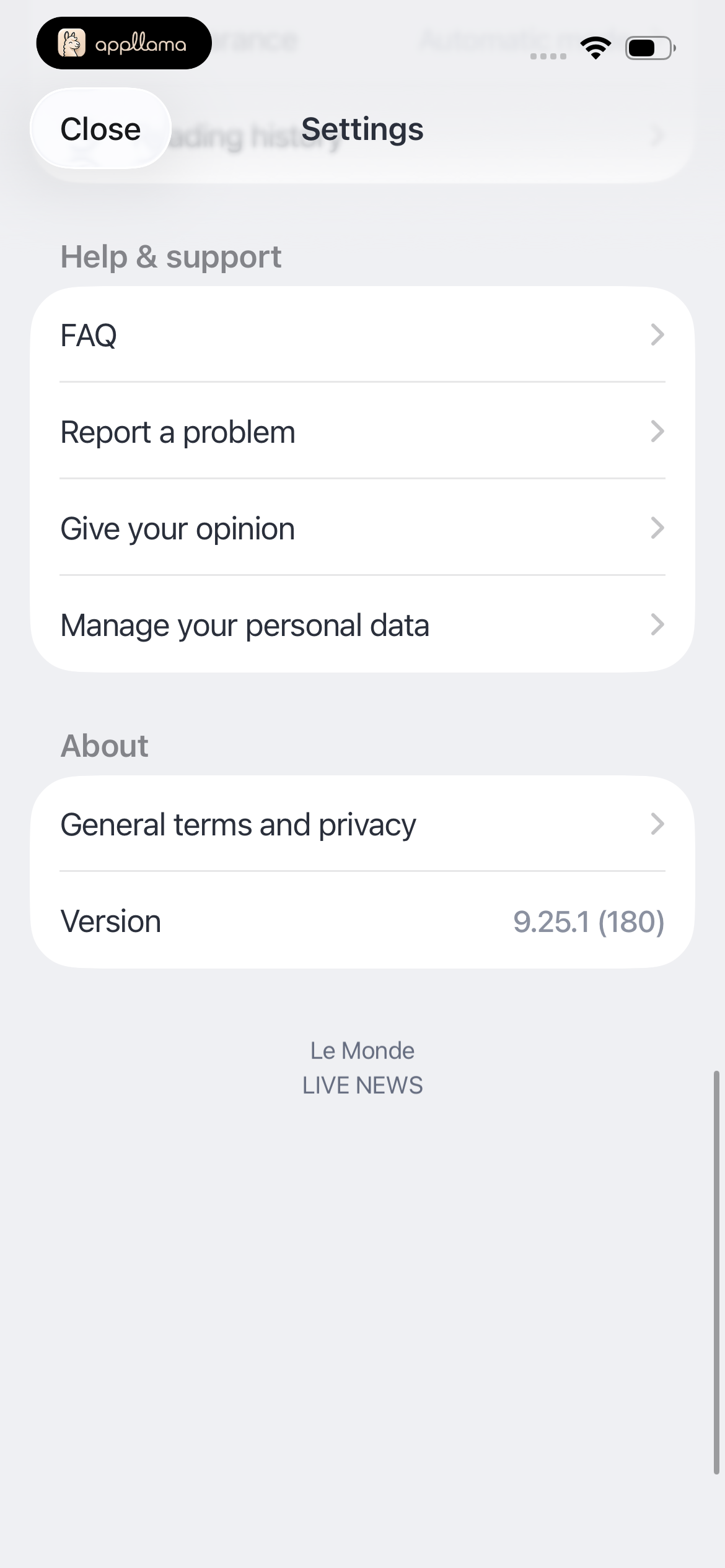 Help And About Settings