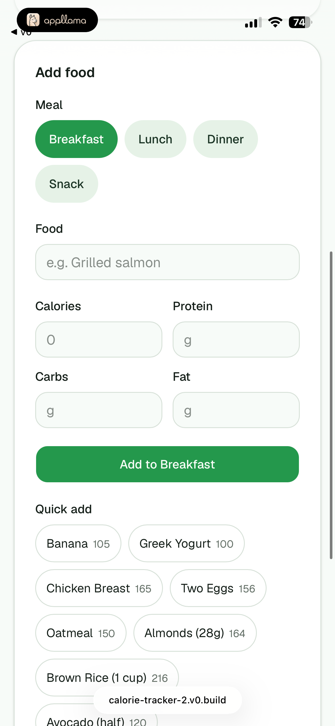 Add Food Form