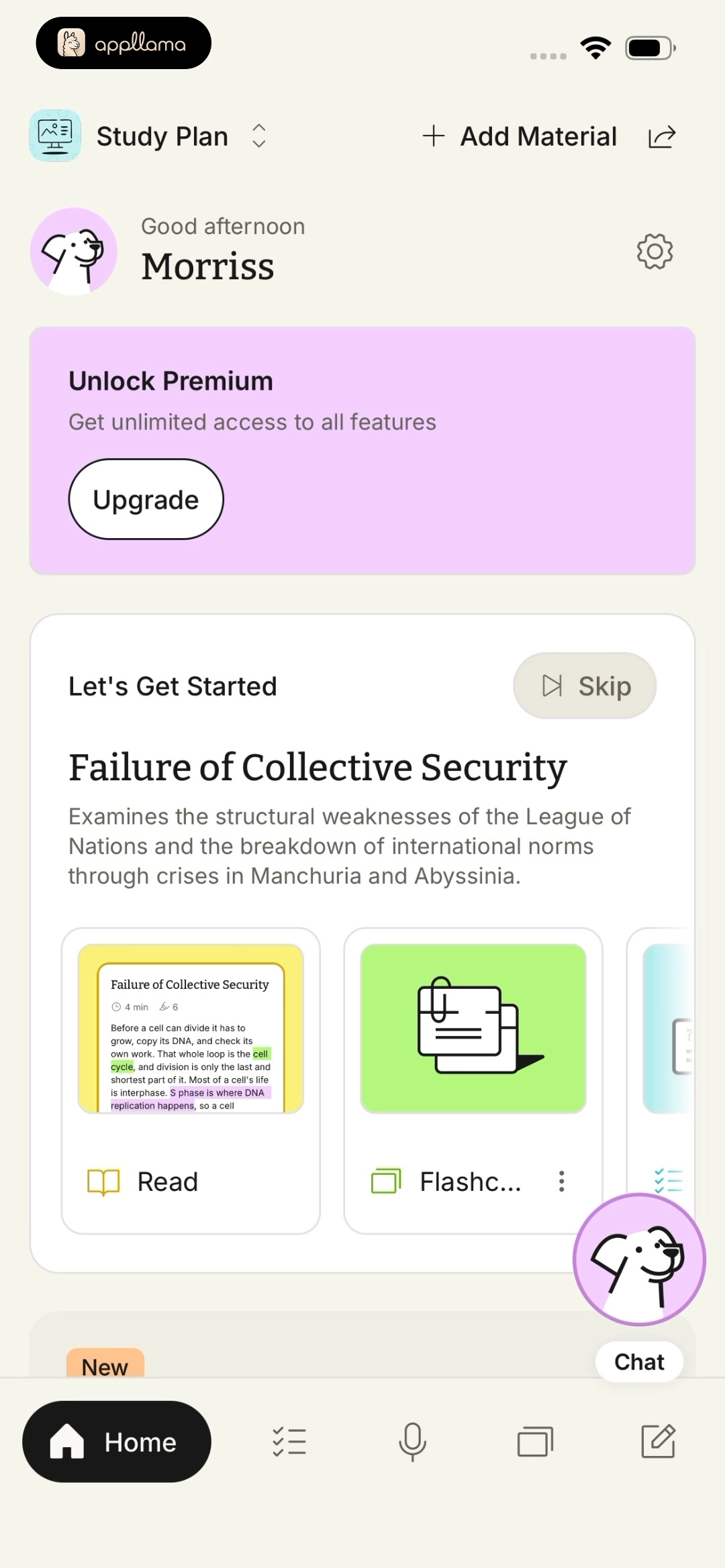 StudyFetch: AI Tutor home screen