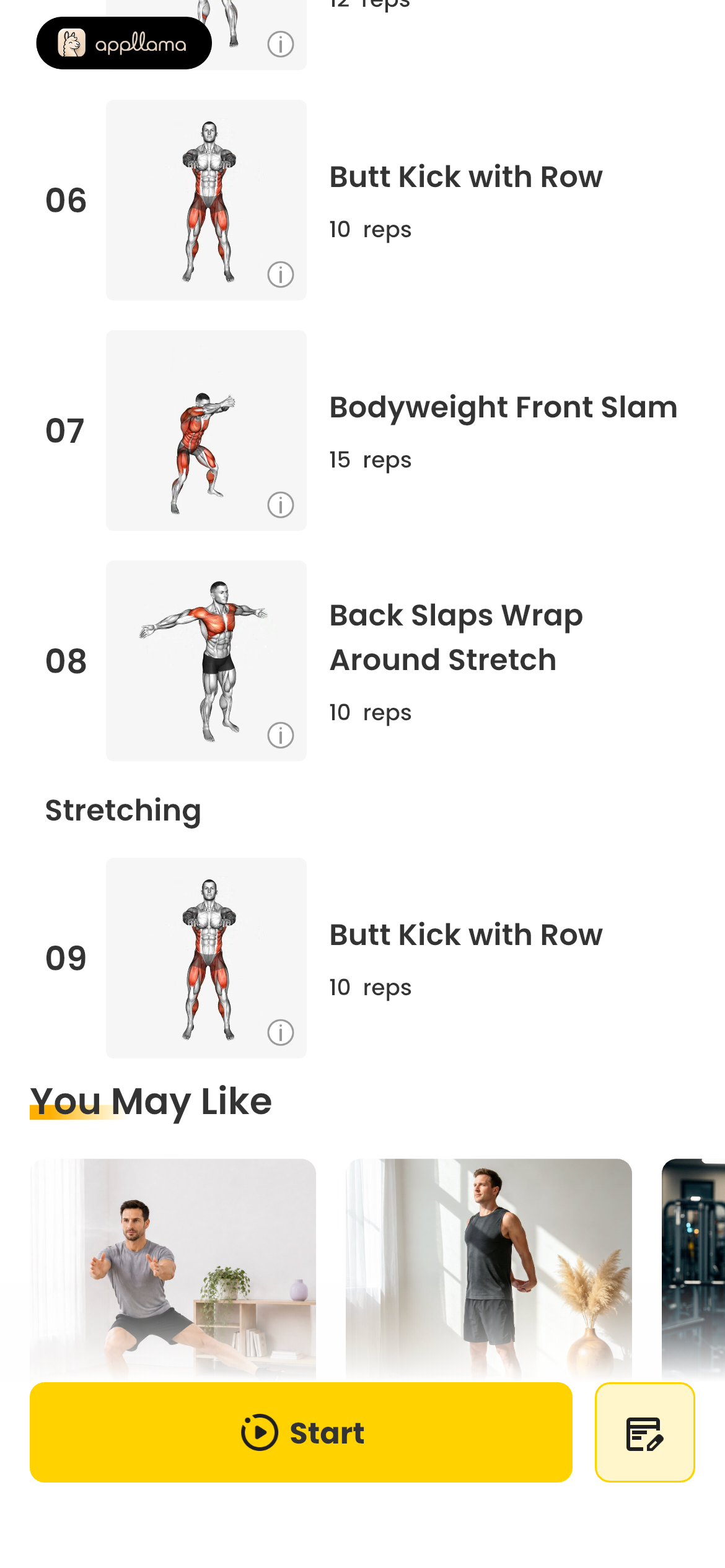 Workout Exercise List