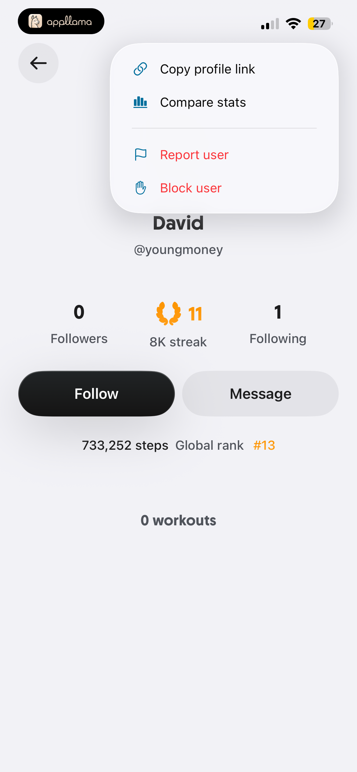 Profile Actions Menu