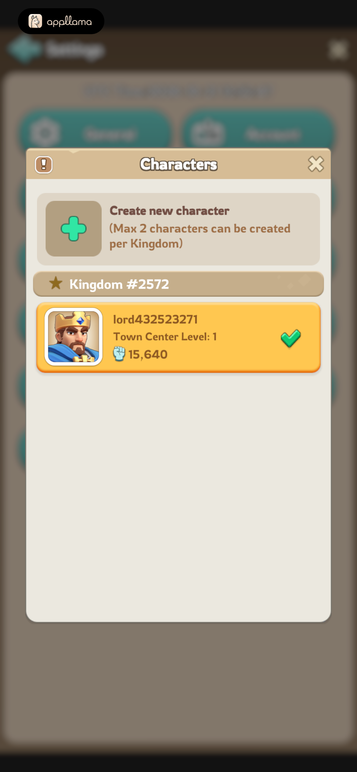 Character Account Selection