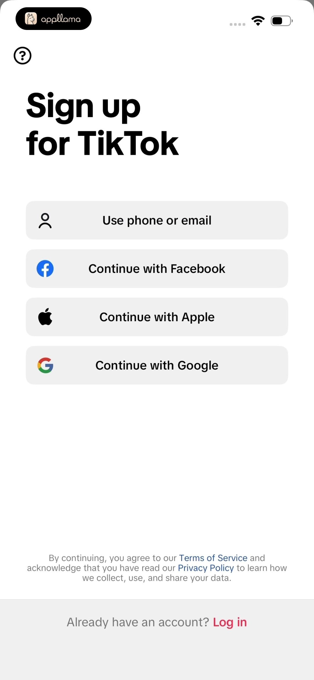 Sign Up Options