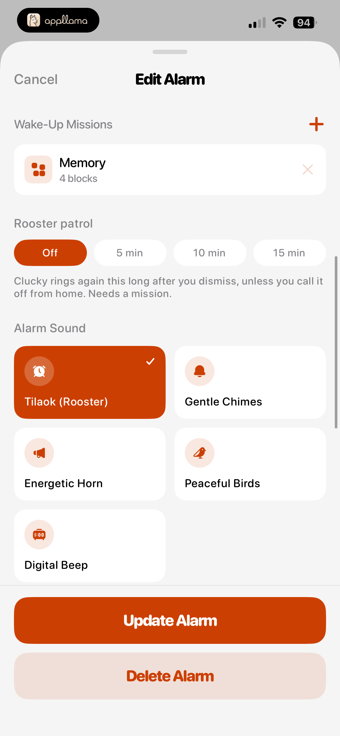 Edit Alarm Missions
