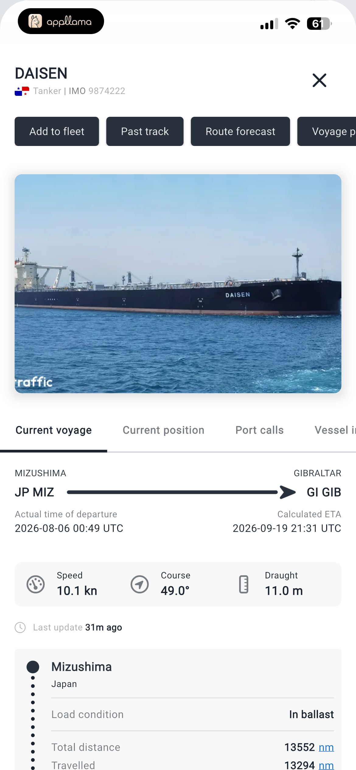 Vessel Current Voyage