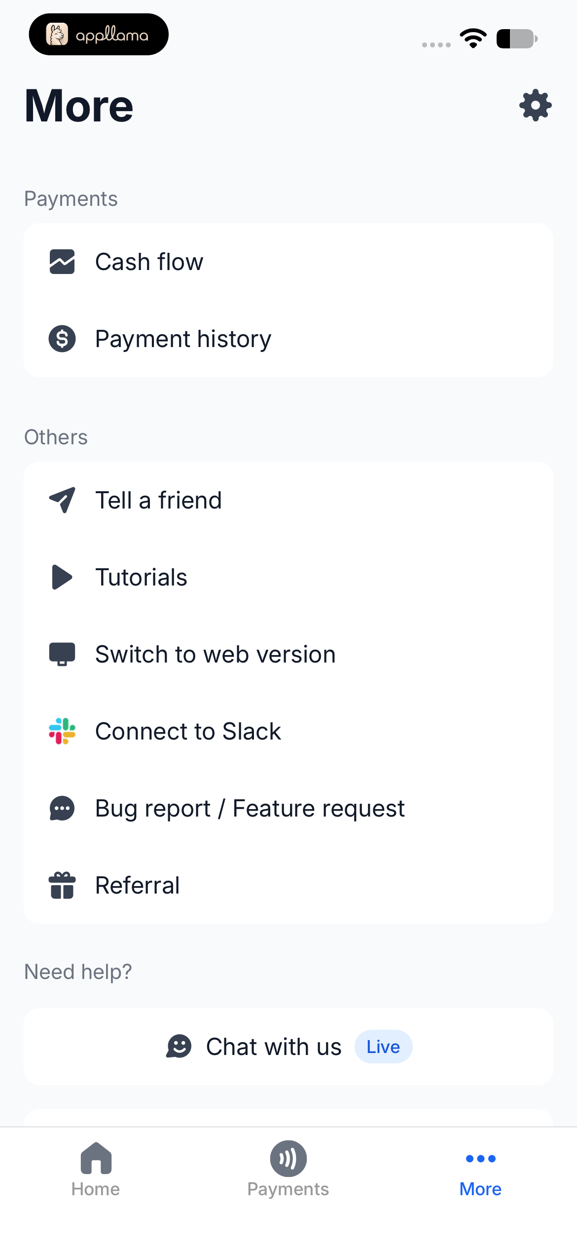 More Features Menu