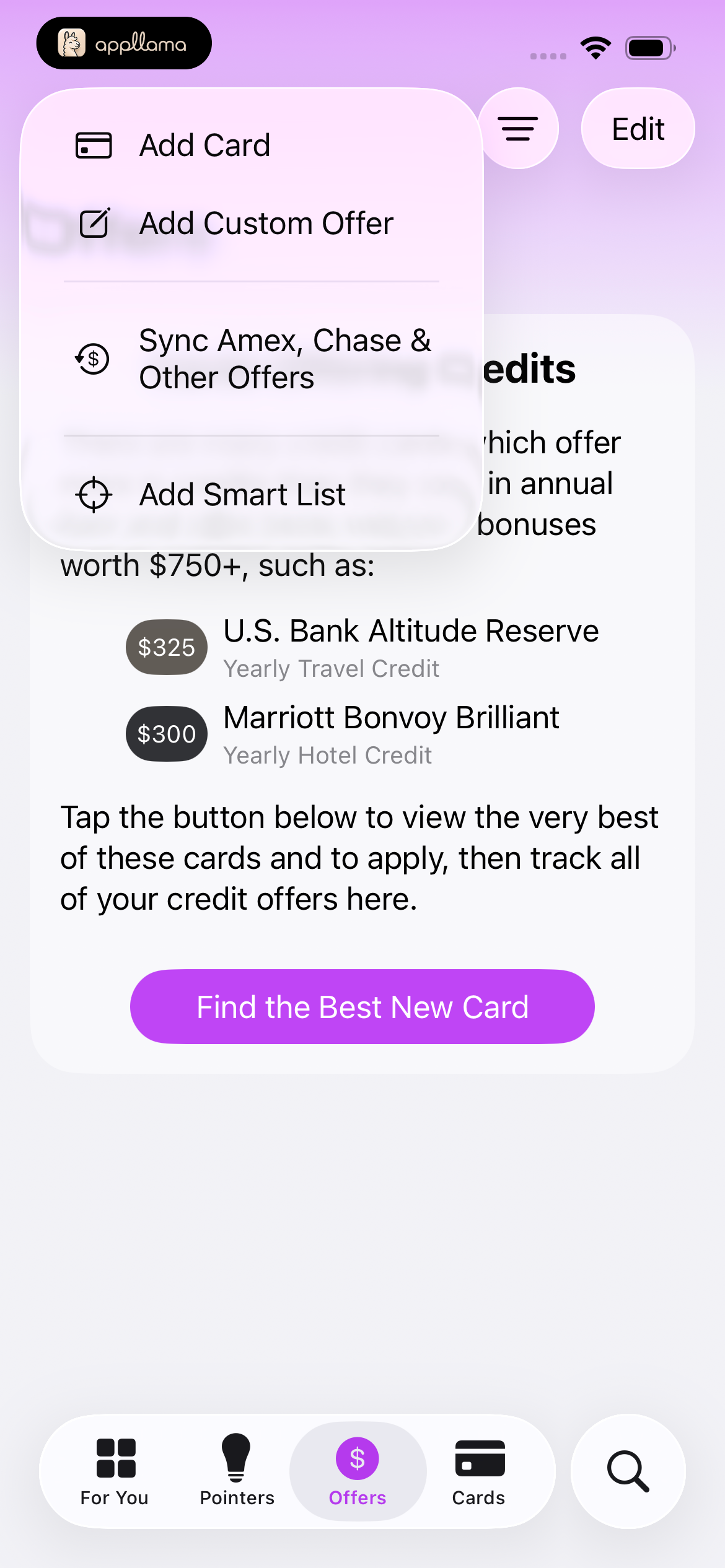 Offers Add Menu