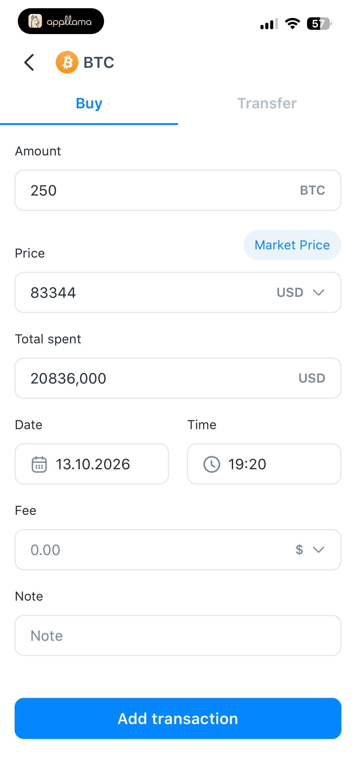 Add Buy Transaction