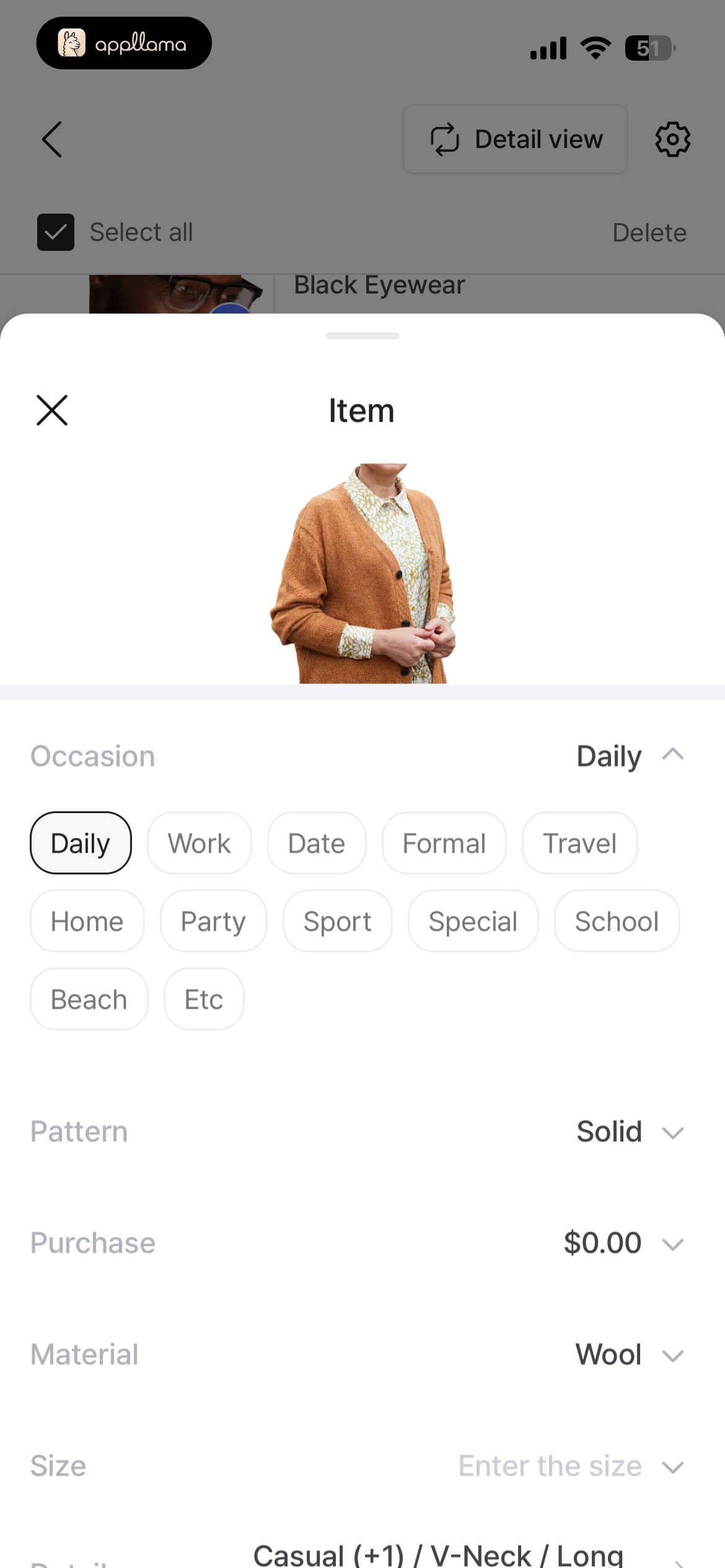 Item Details Occasion