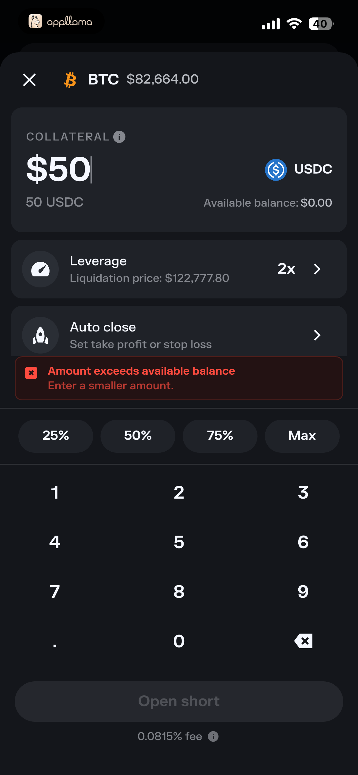 Short Position Entry