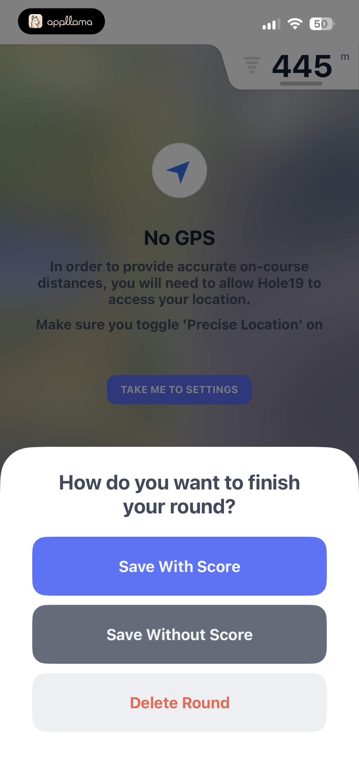 Finish Round Modal