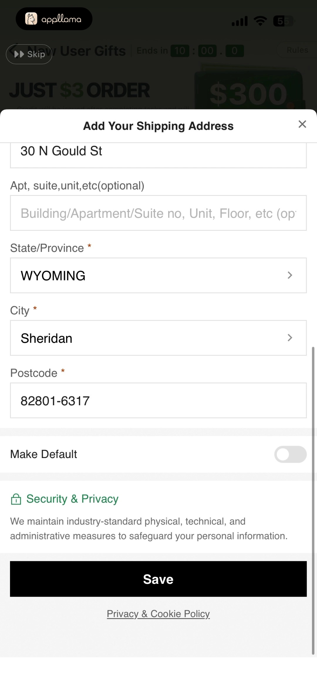 Filled Address Form