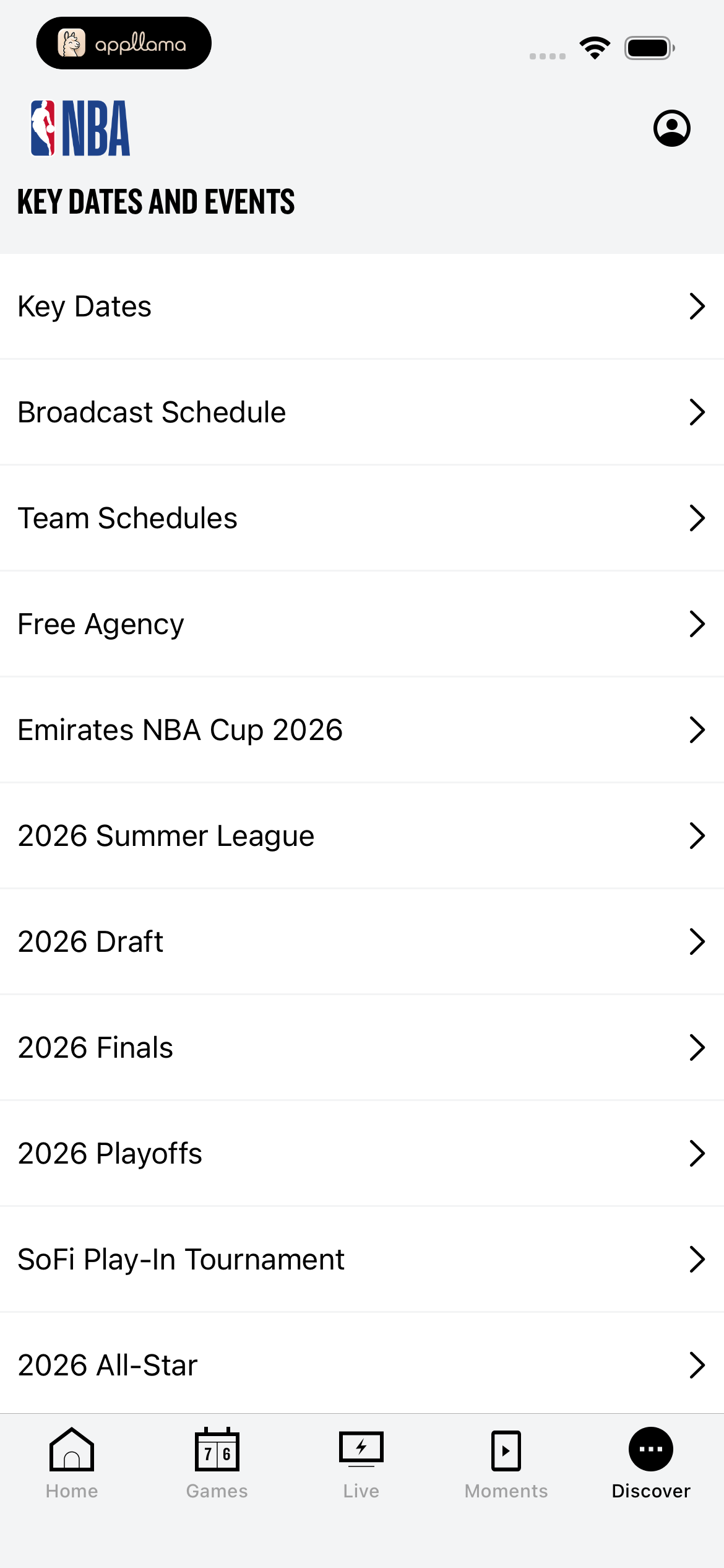 Dates and Events Menu