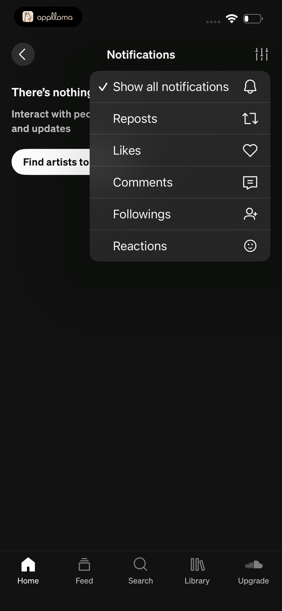 Notification Filter Menu