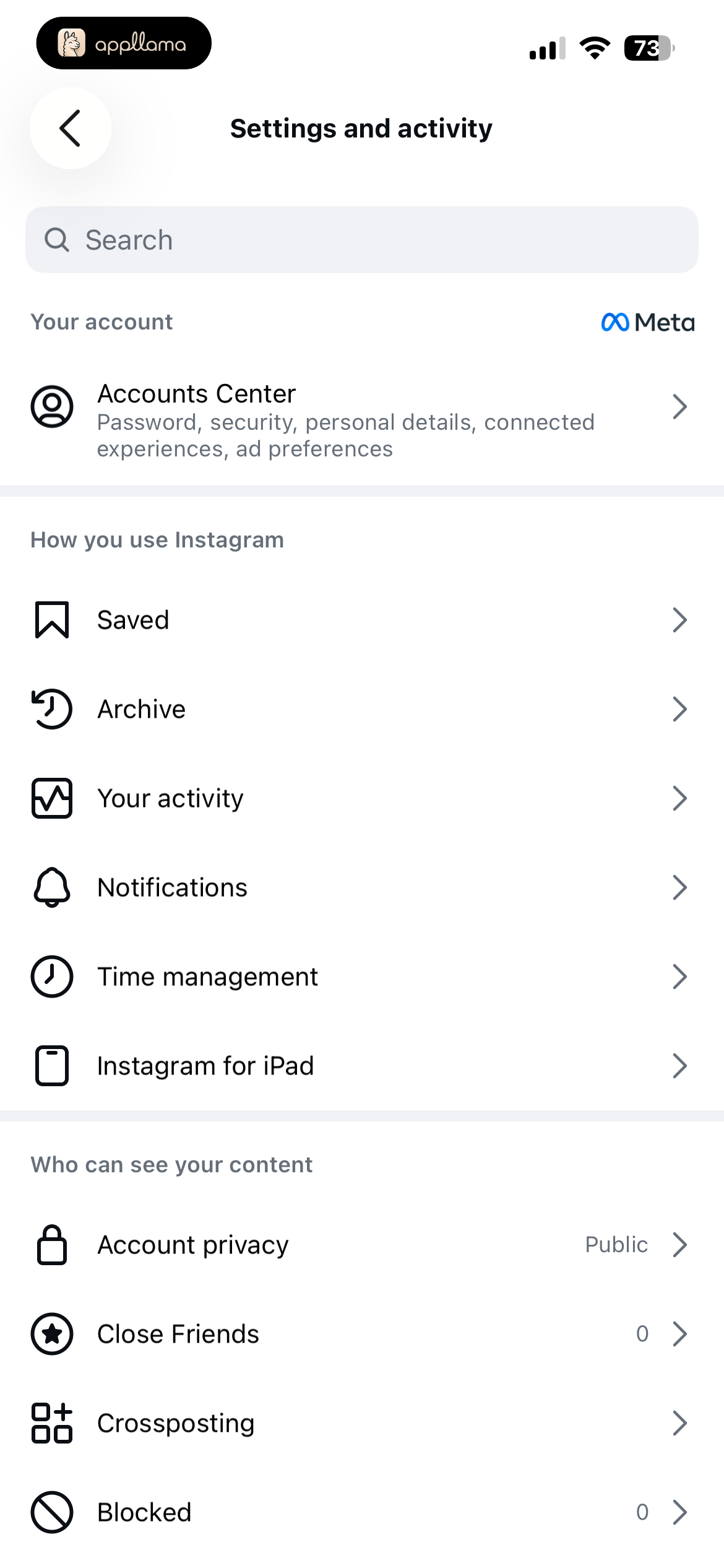 Settings and Activity