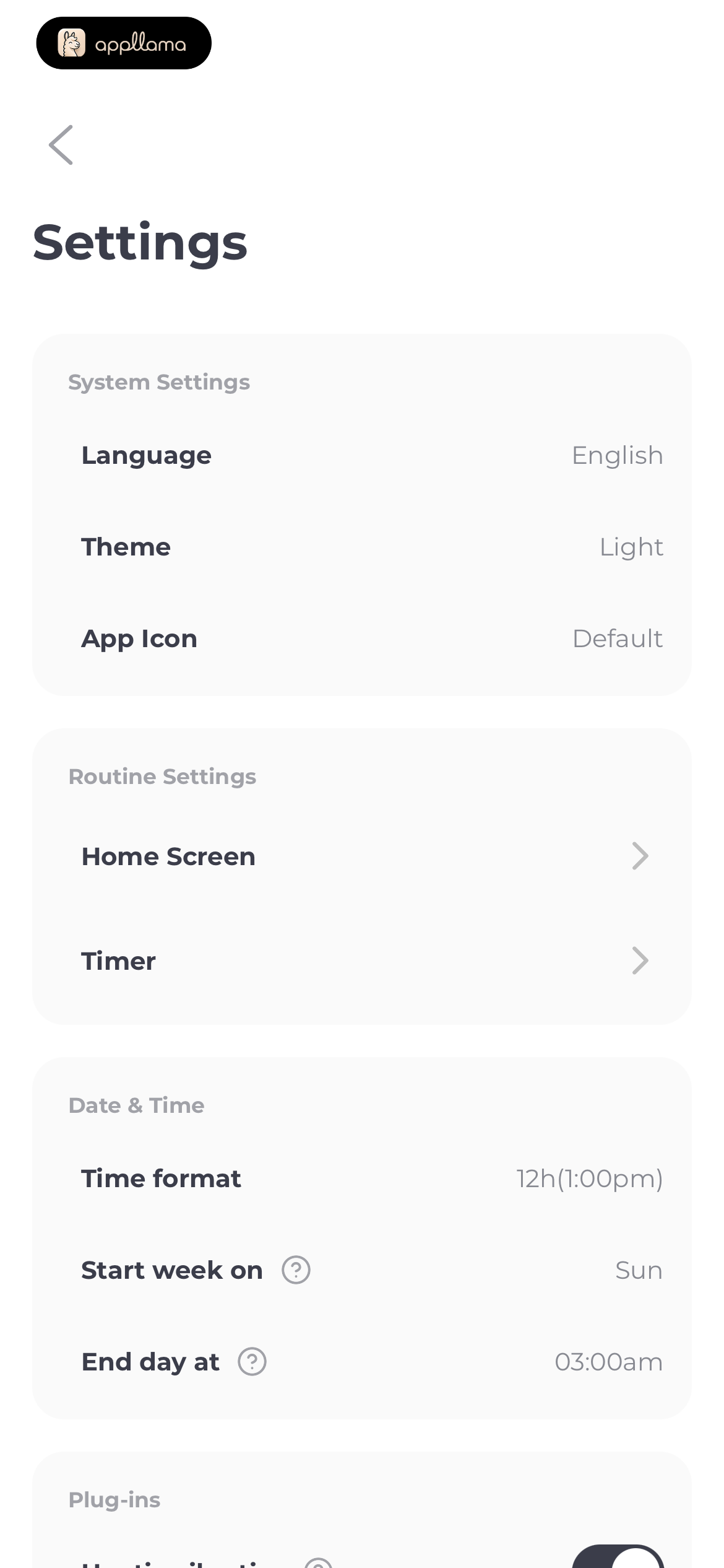 Settings