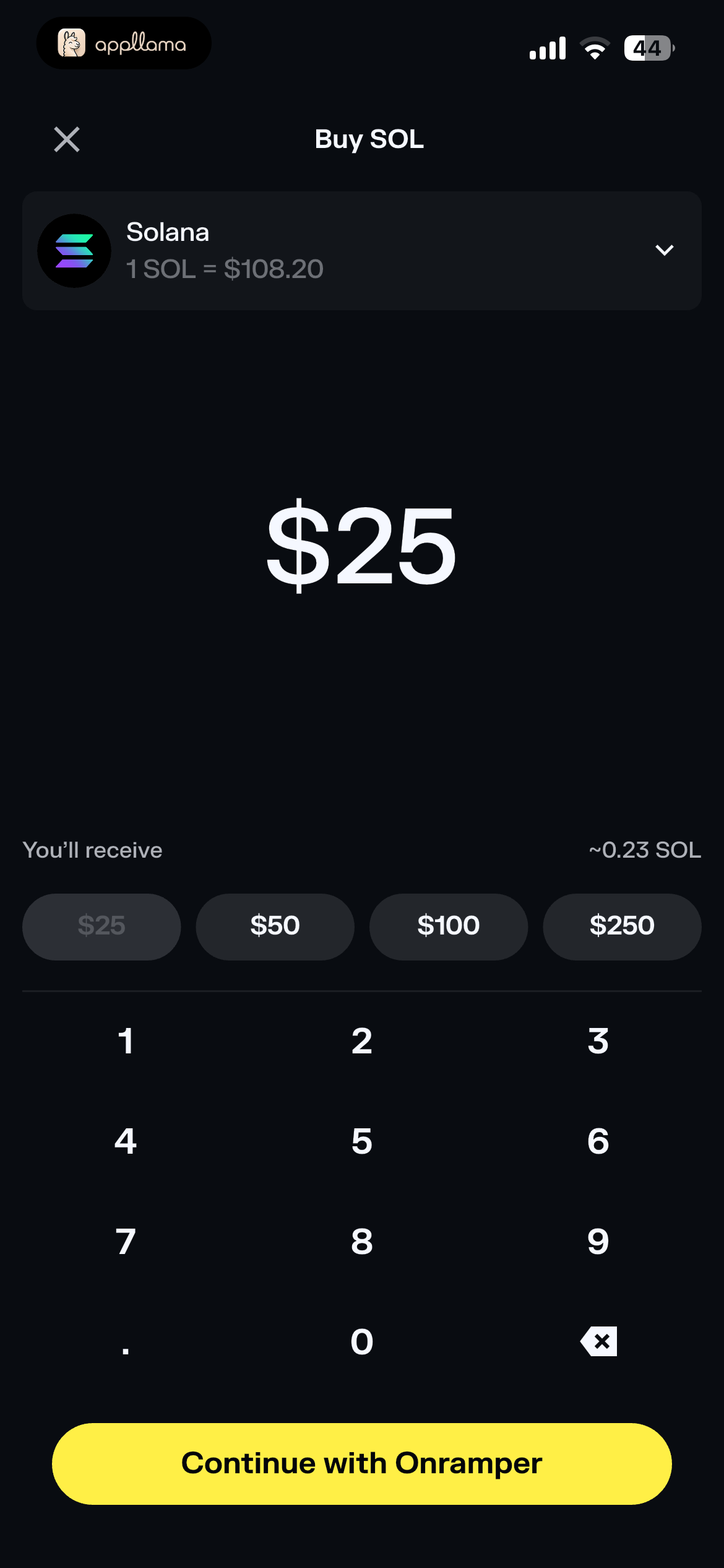 Buy SOL Amount