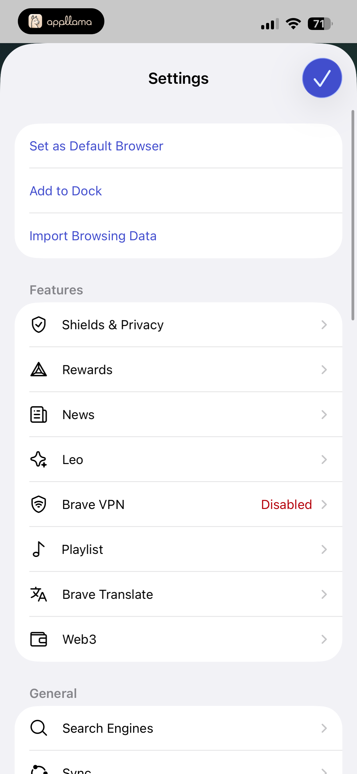 Settings Home