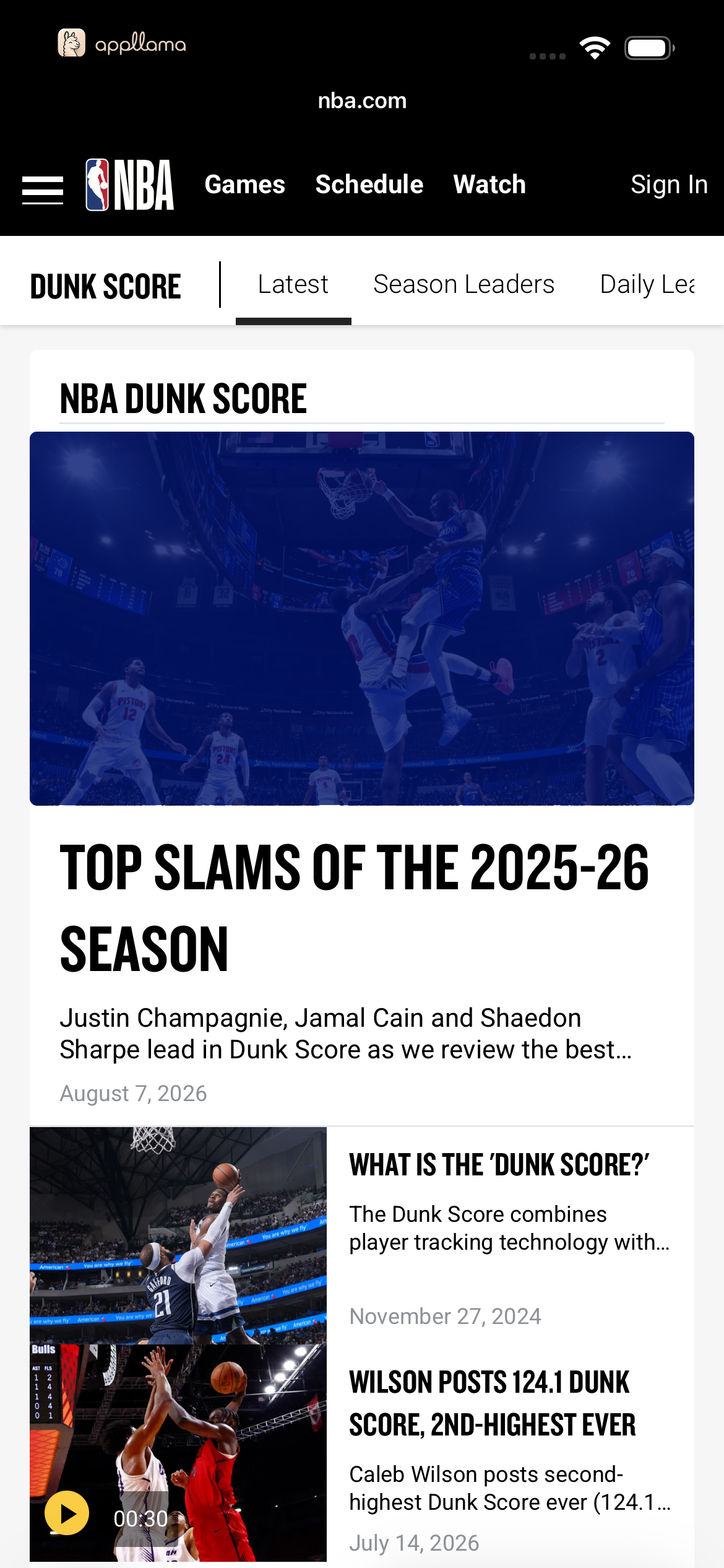 Dunk Score Feed