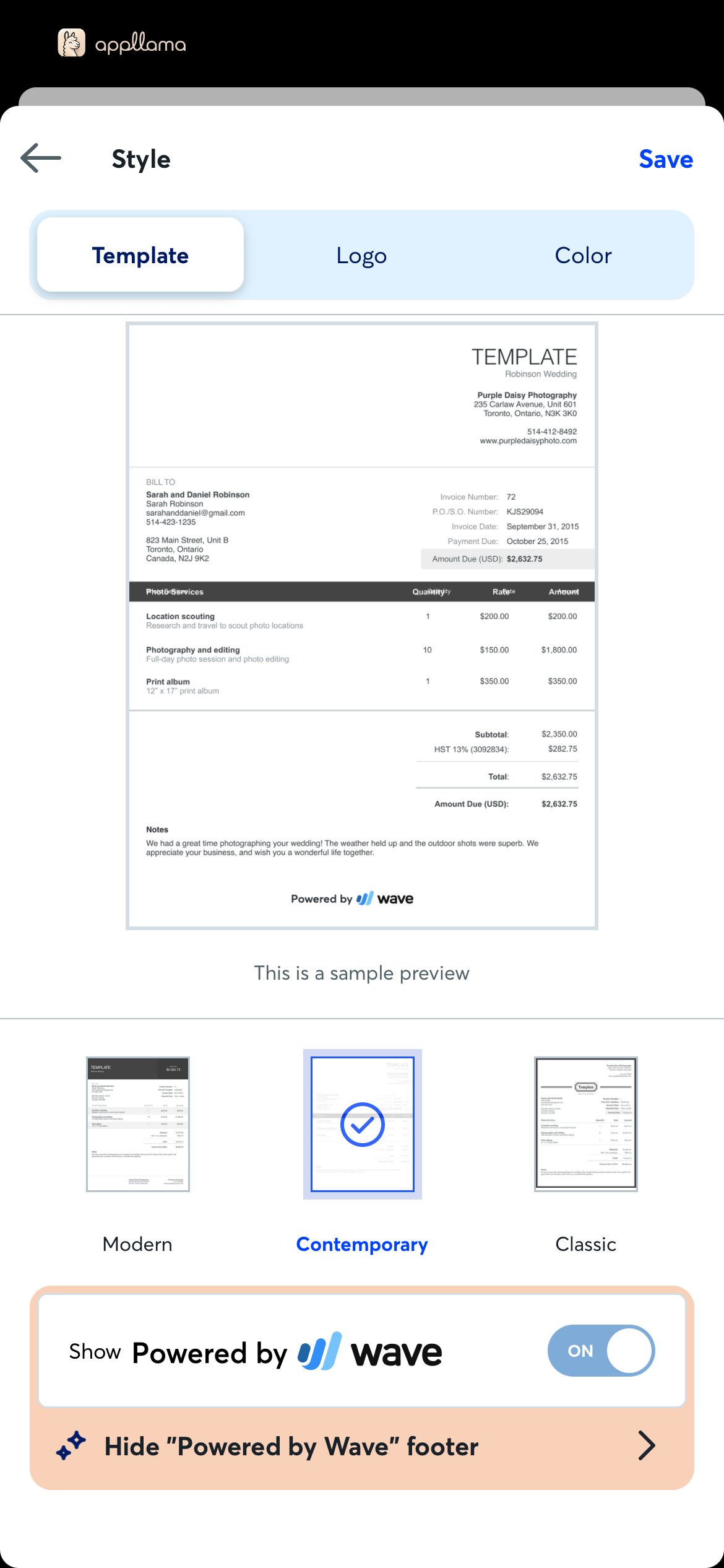 Invoice Style Template