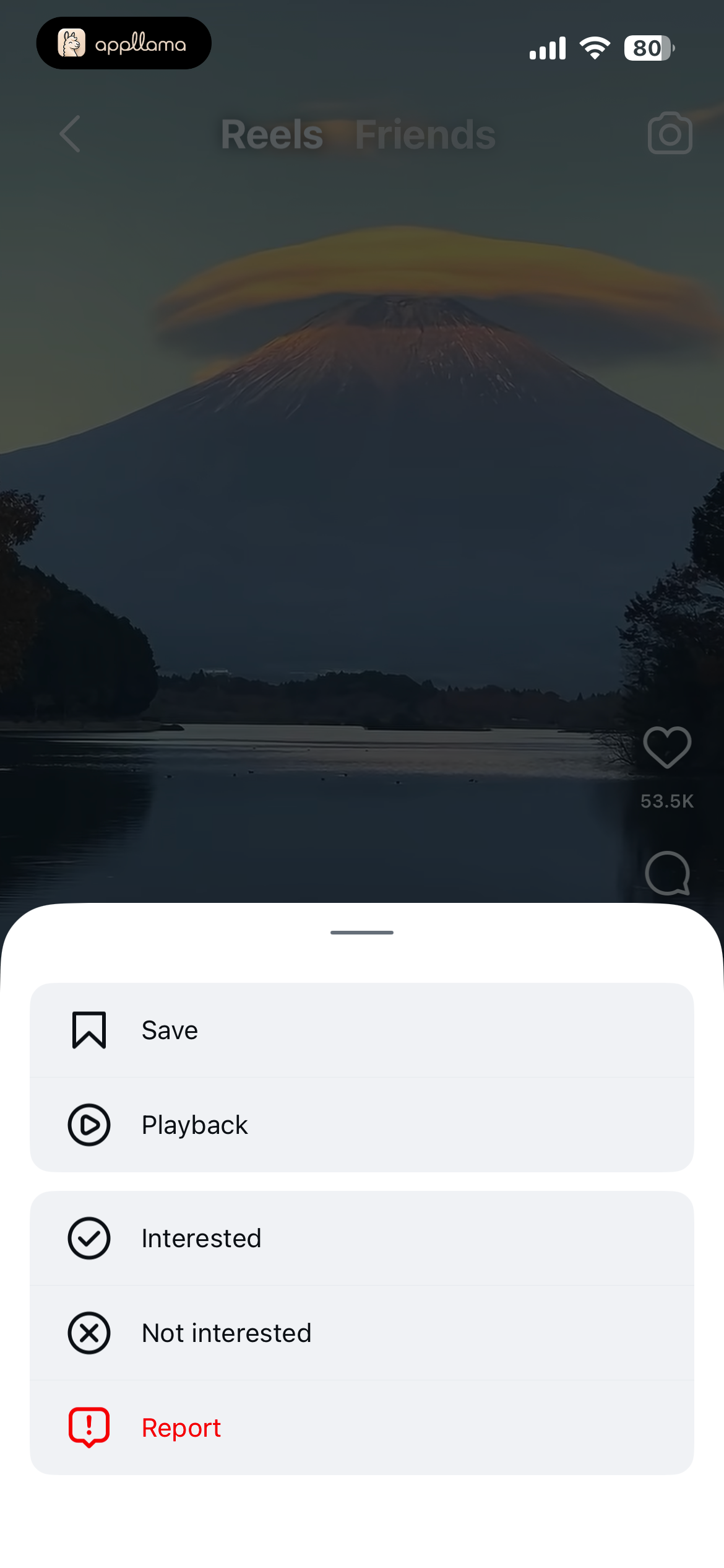 Reel Options Menu