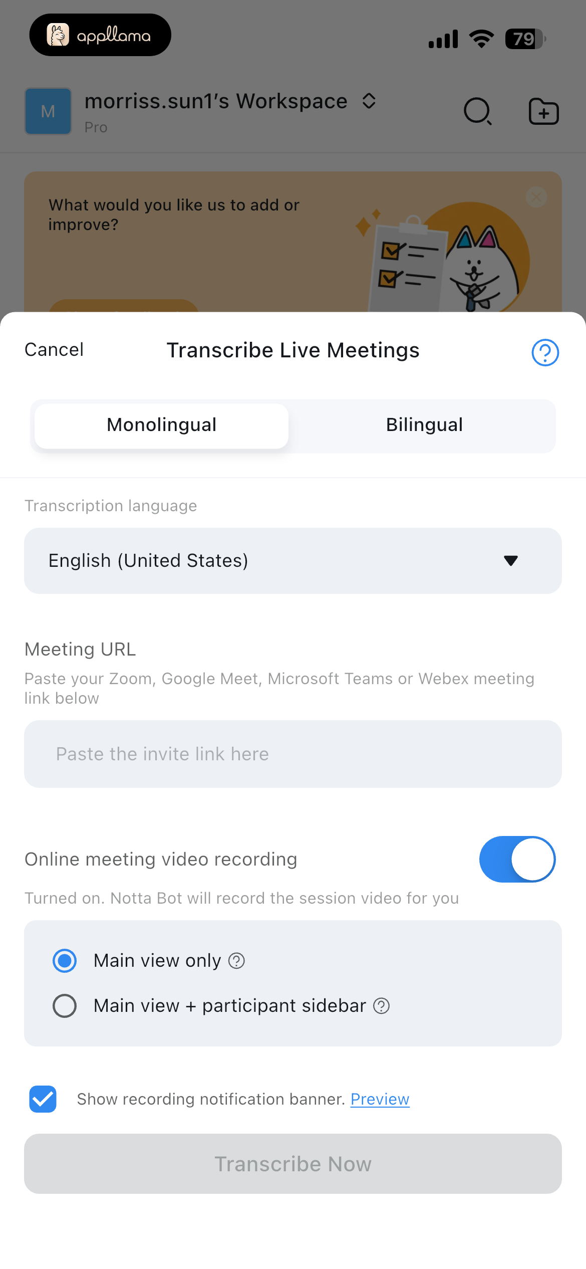 Live Meeting Setup