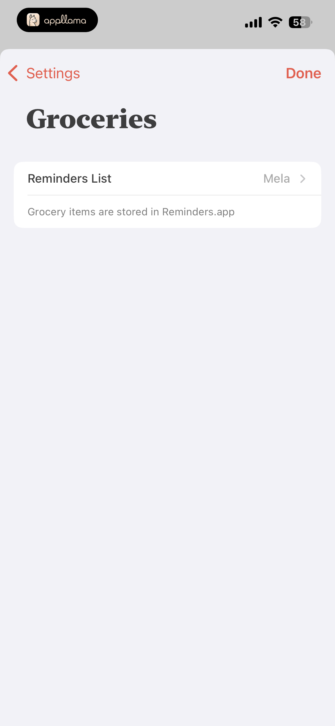 Groceries Settings