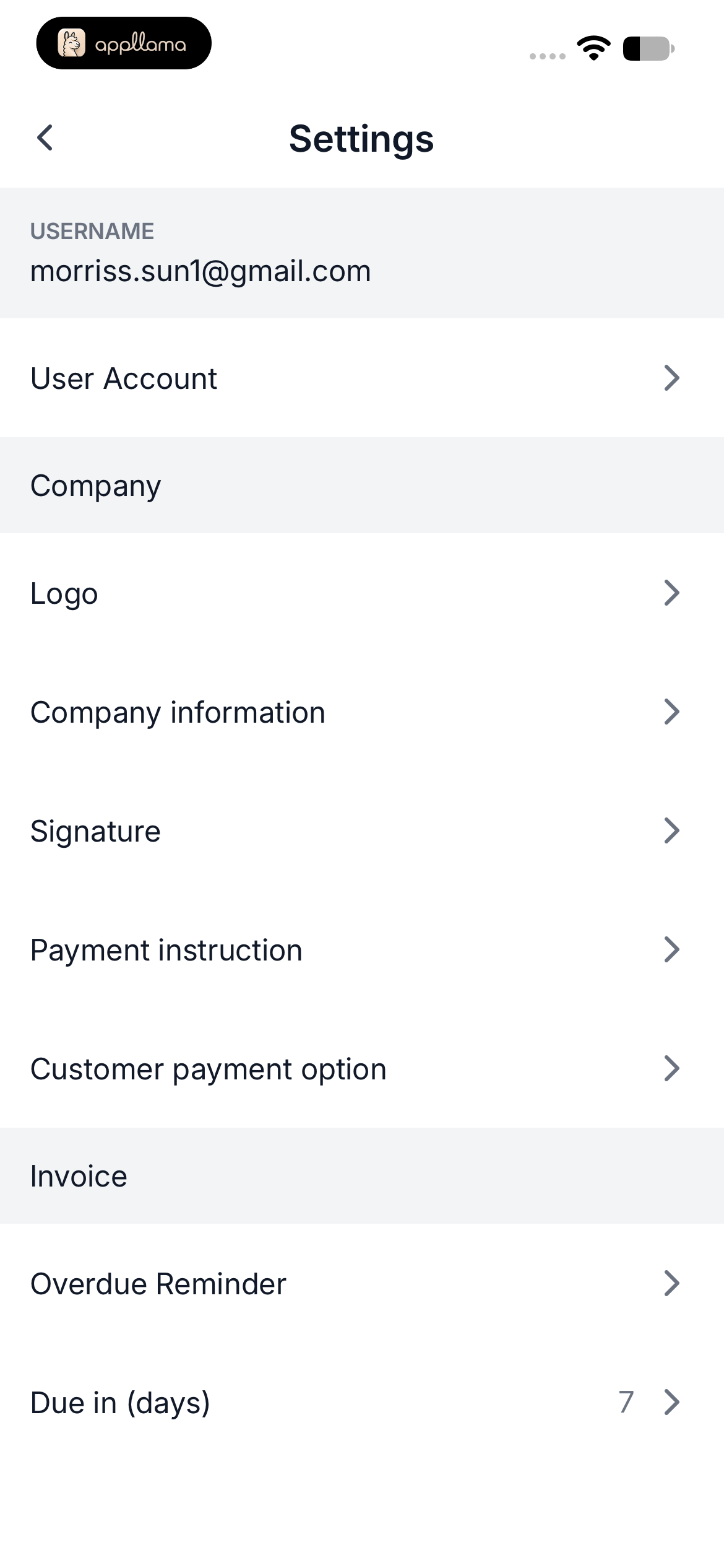 Account and Invoice Settings