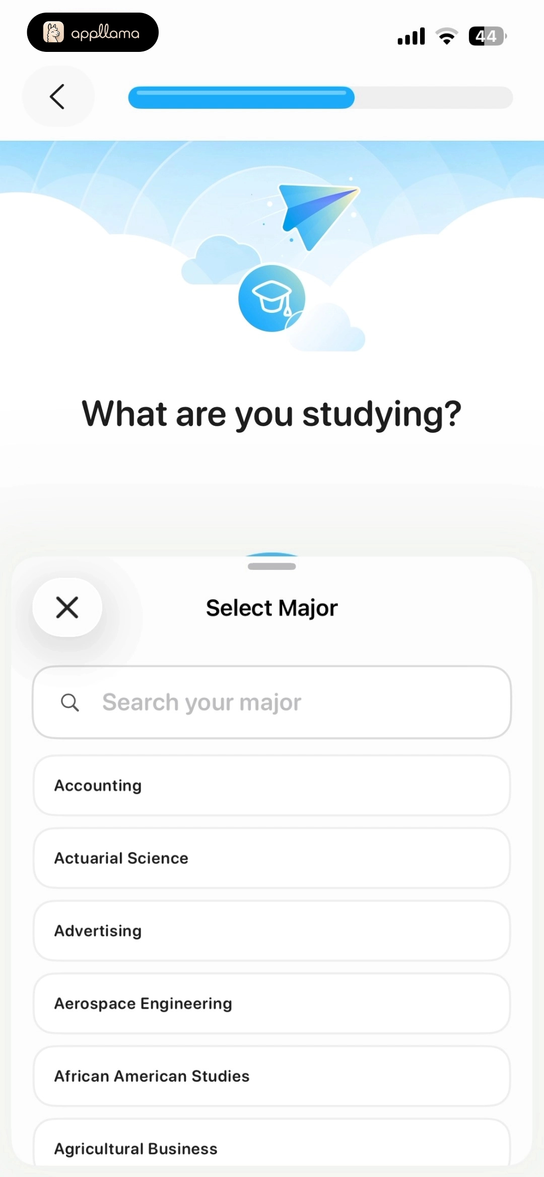 Major Selection List