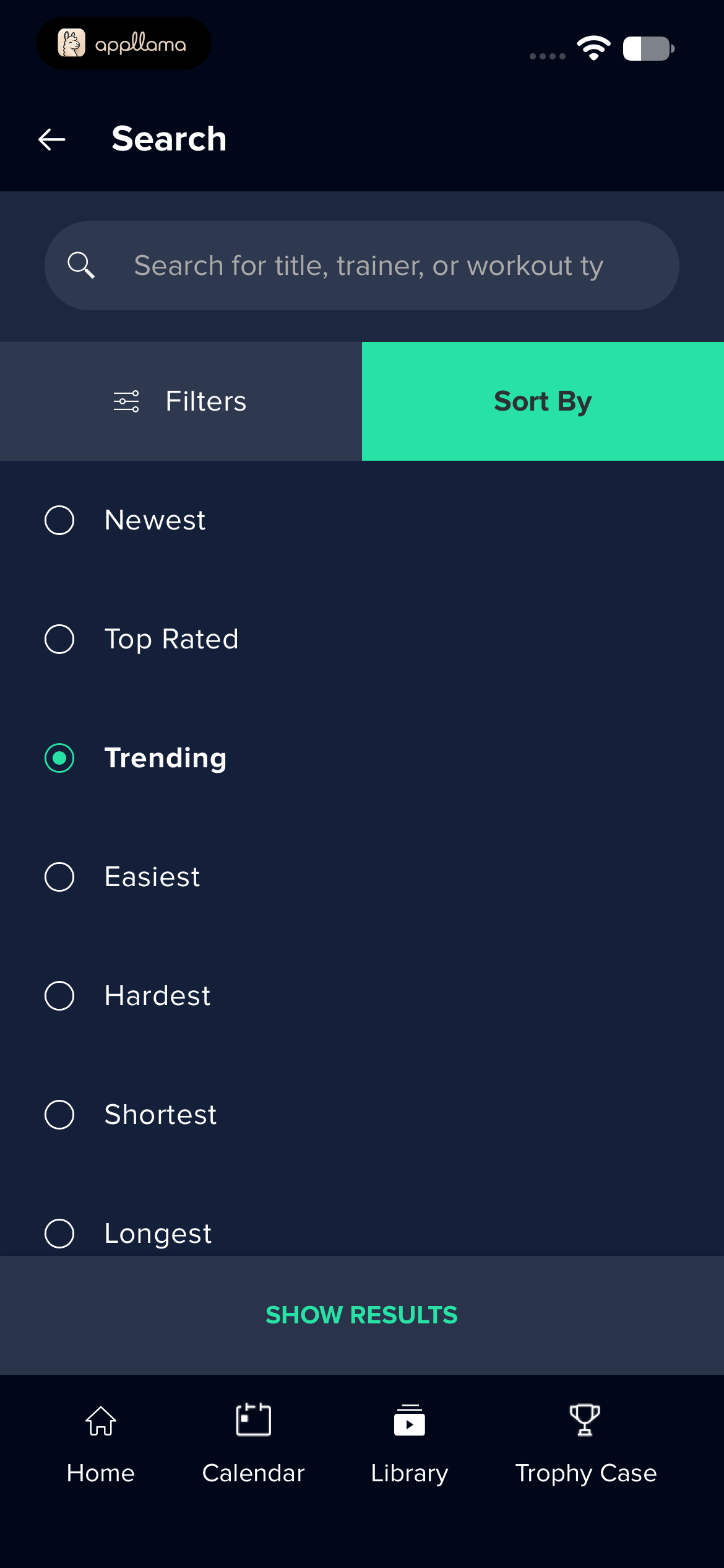 Workout Sort Options