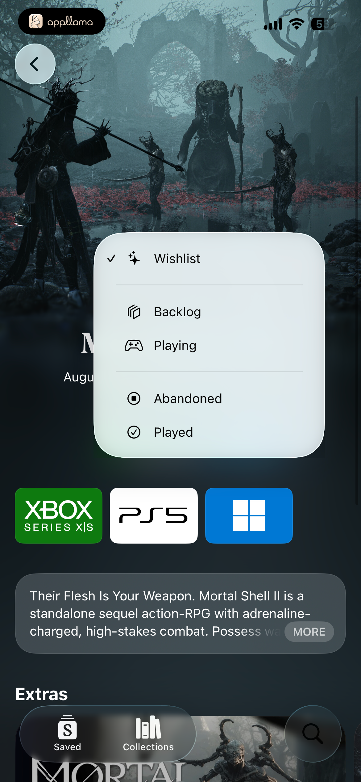 Game Action Menu