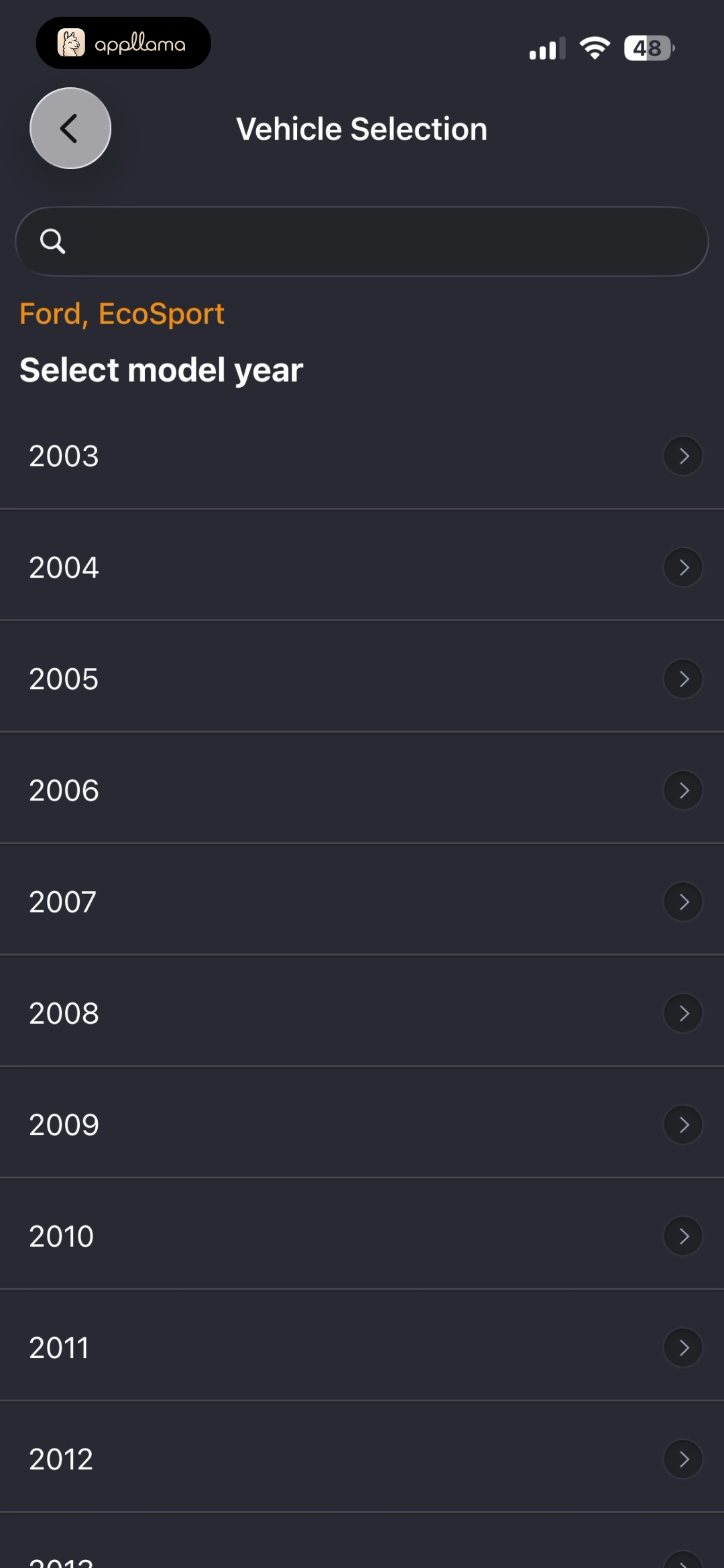 Vehicle Year Selection