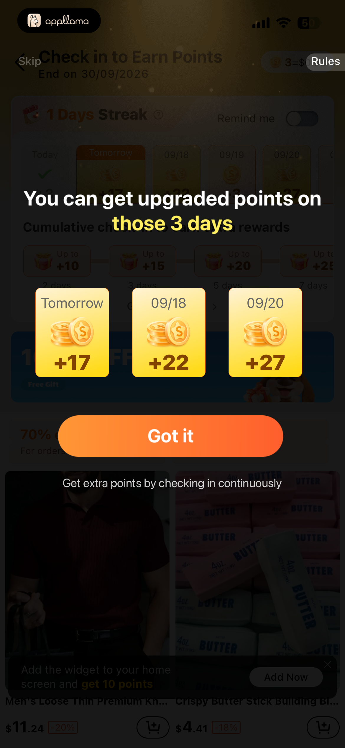 Points Upgrade Modal