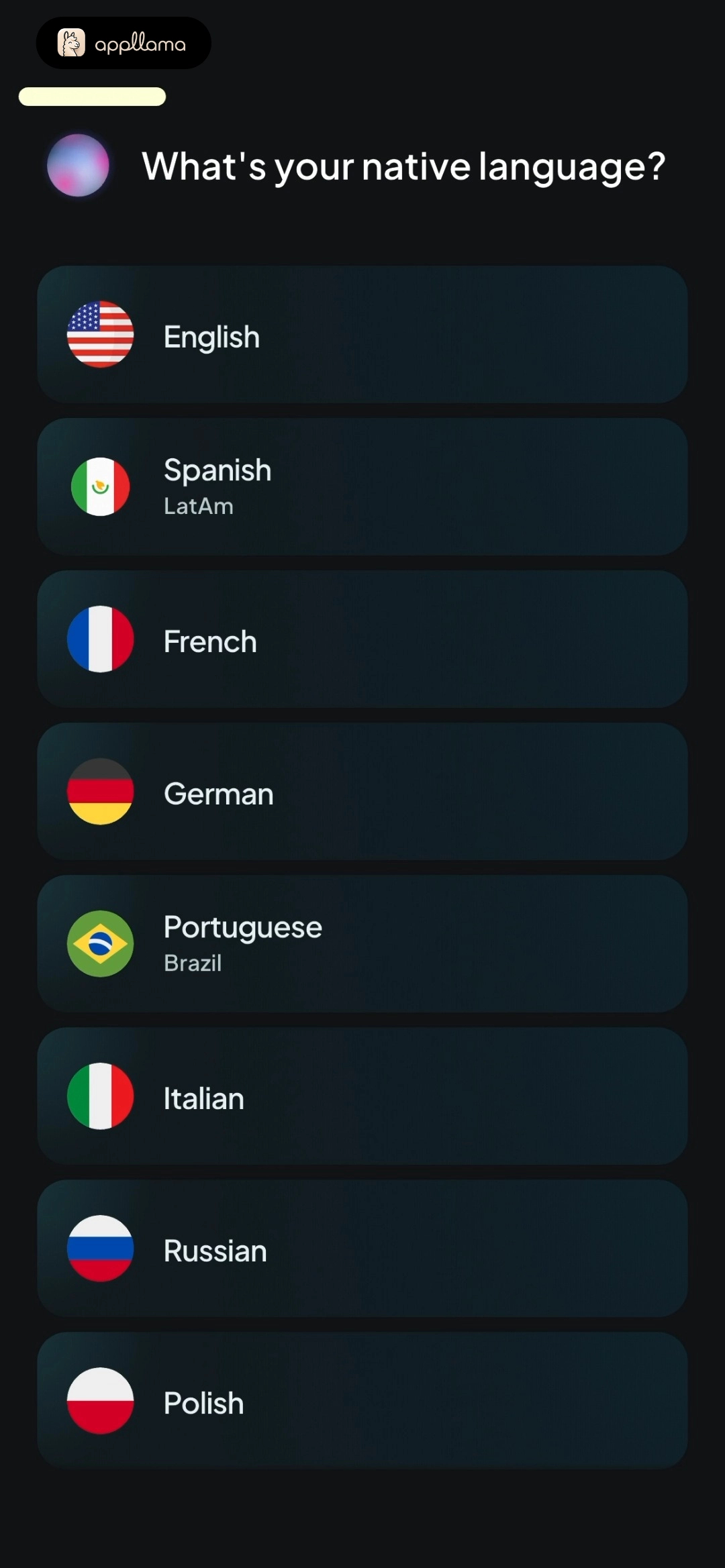 Native Language Selection