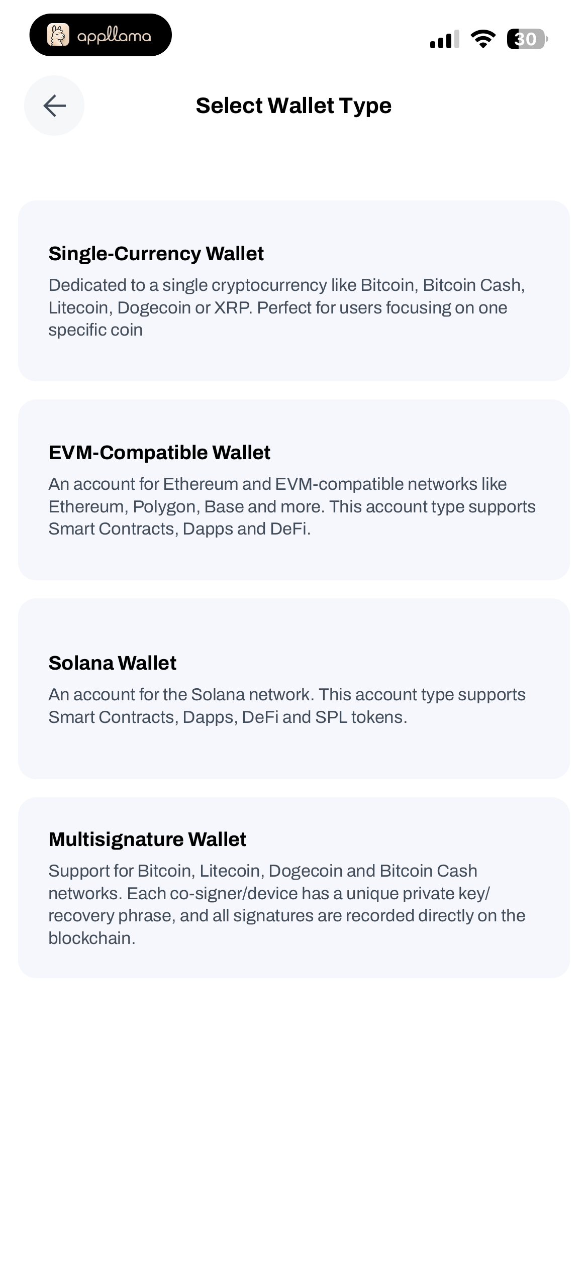 Select Wallet Type