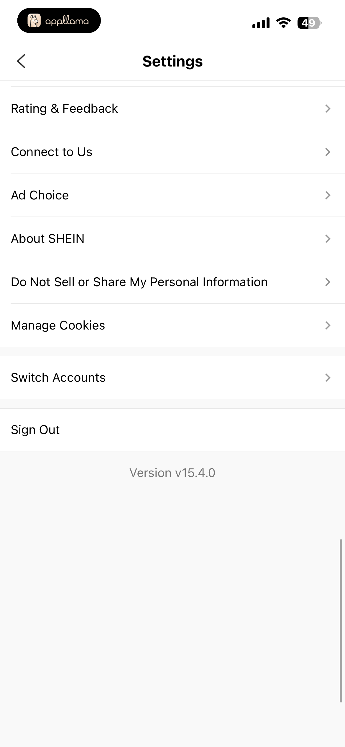 Settings More