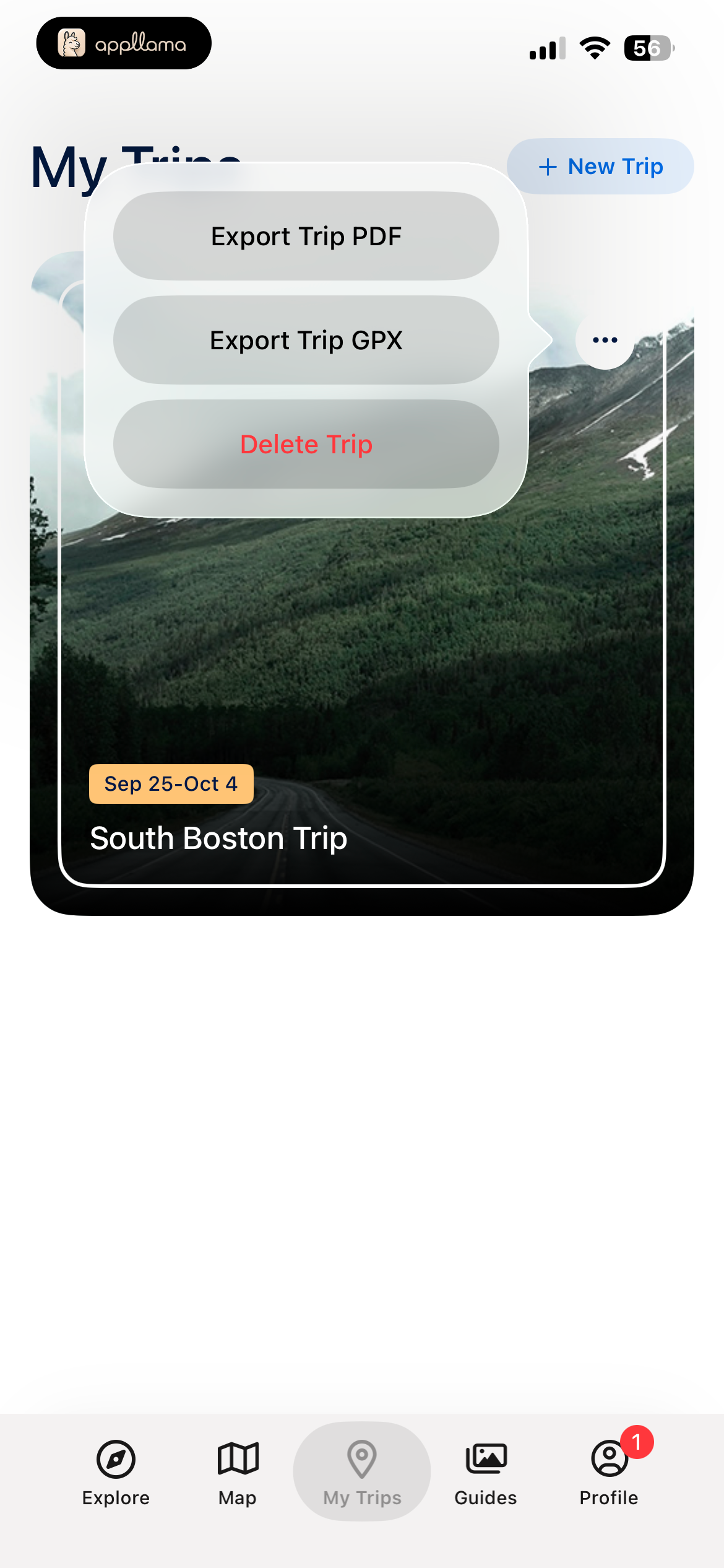 Trip Actions Menu