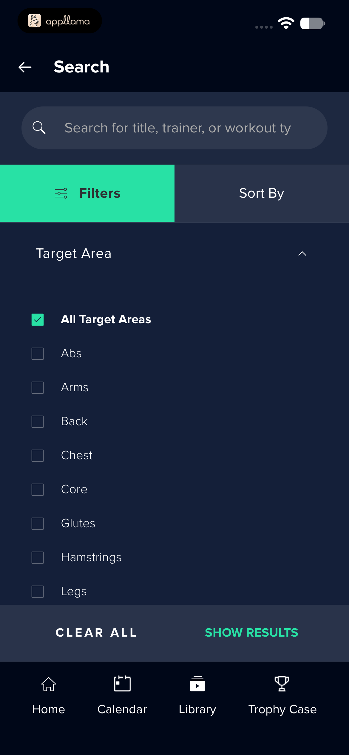 Workout Target Area Filter