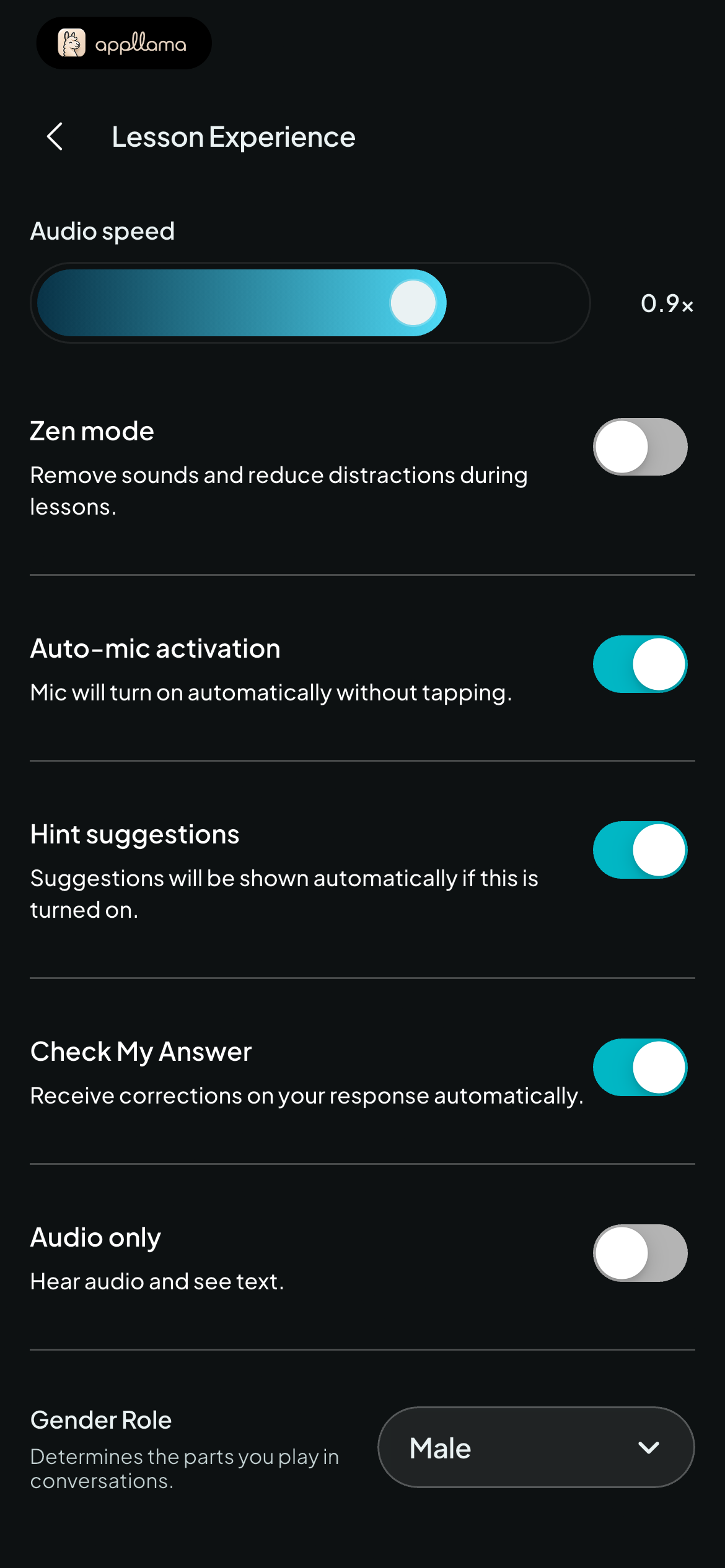 Lesson Experience Settings